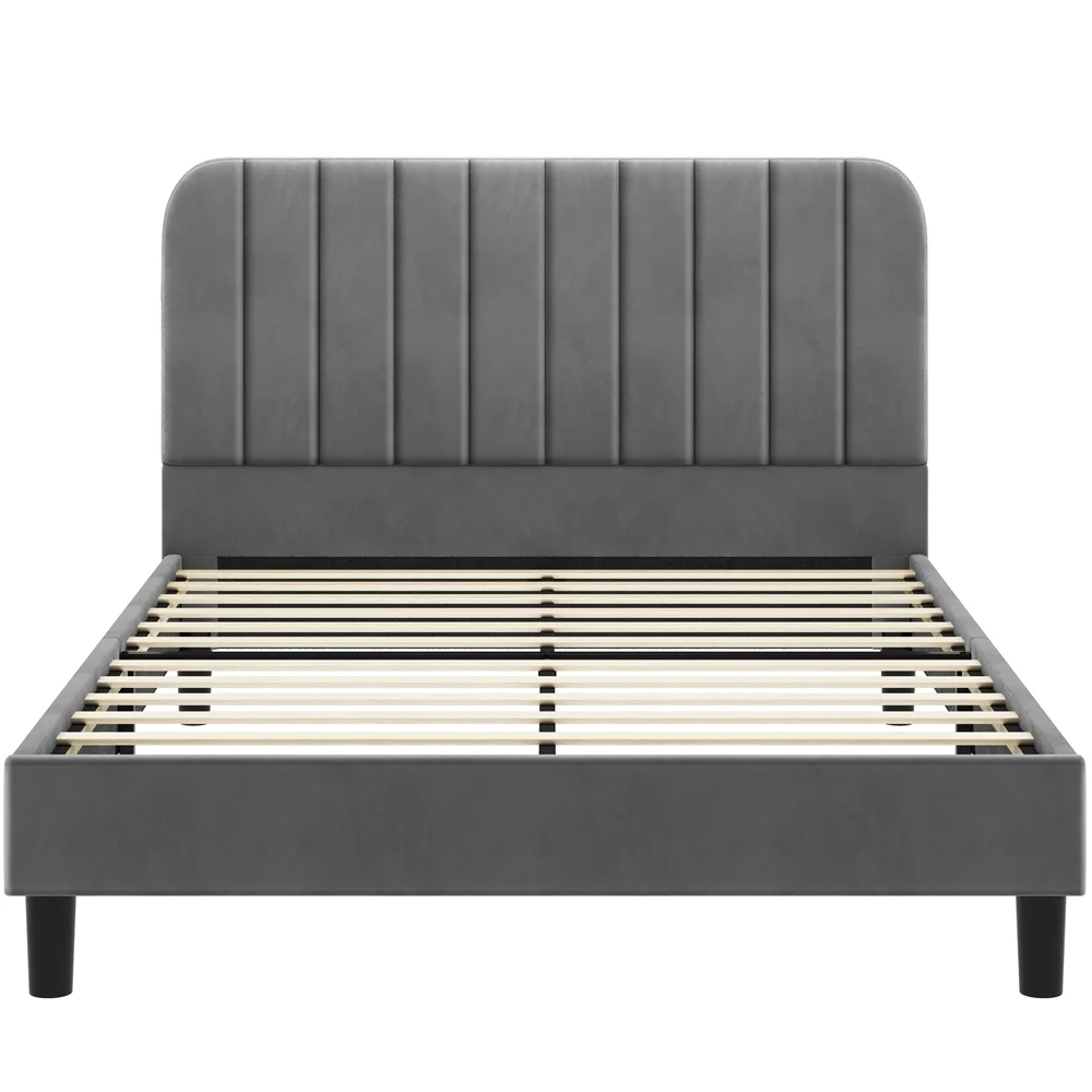 Yaheetech Upholstered Platform Bed with Headboard, Queen, Dark Gray