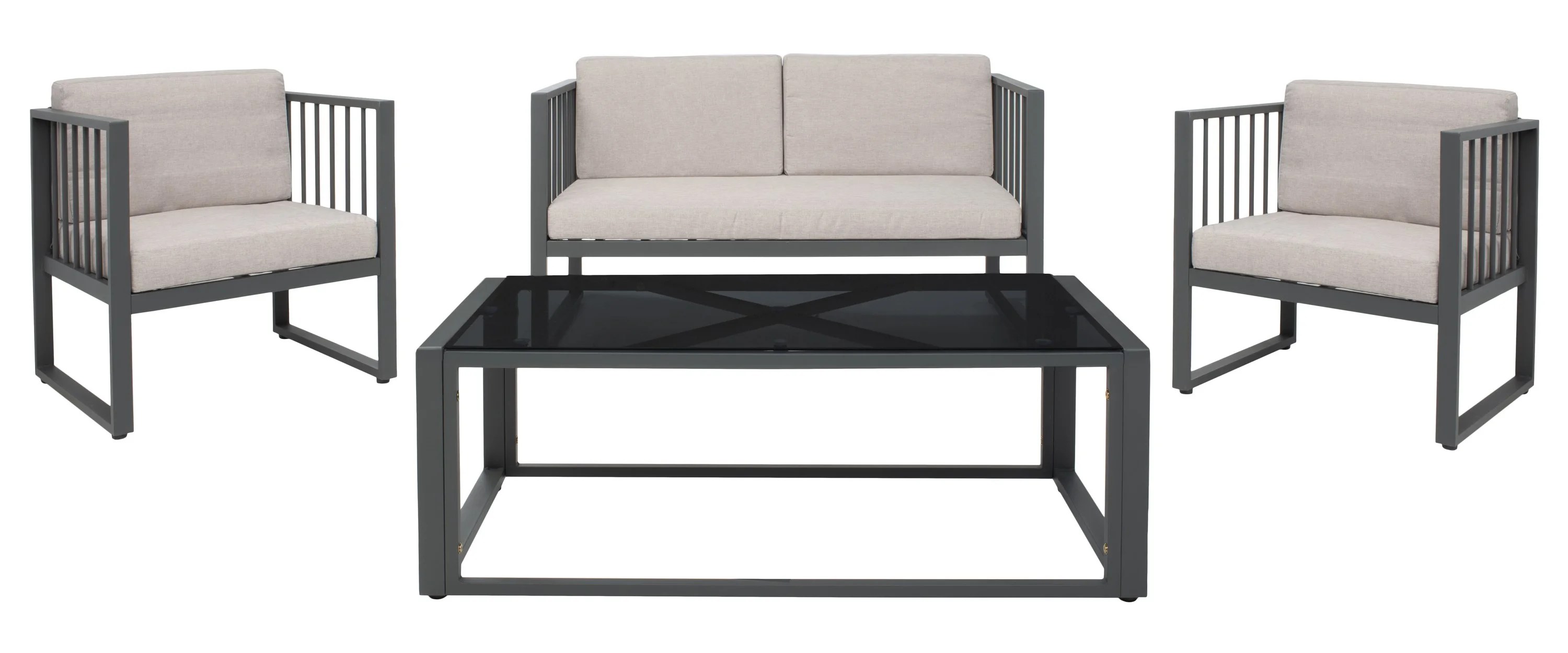 SAFAVIEH Holyoke Outdoor Patio 4 Piece Conversation Set, Grey/Light Grey