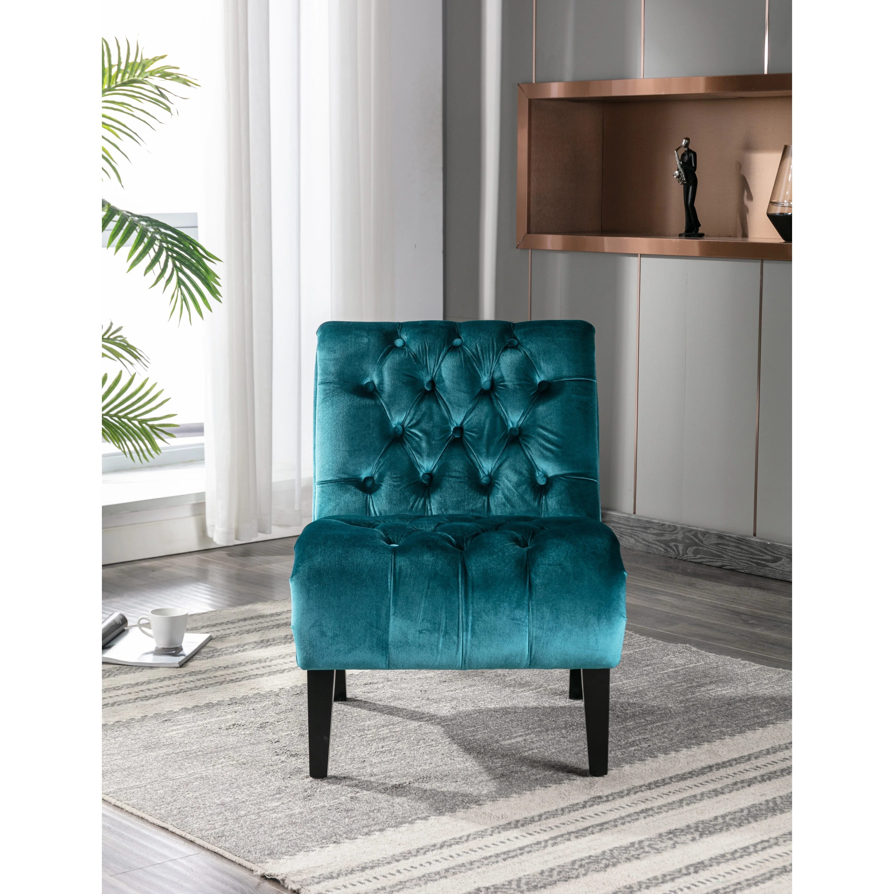 Velvet Chair Bed Chaise Lounges Accent Living Room Chair Leisure Chair for Bedroom Lounge Chairs with Rubber Wood Leg Teal