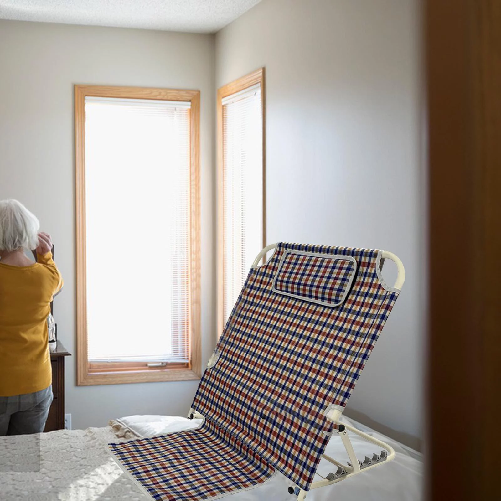 Lifting Bed Backrest Portable Folding Adjustable Sit up Back Rest for Adults Lifting Bed Backrest with Head Pillow Breathable Fabric Free Standing