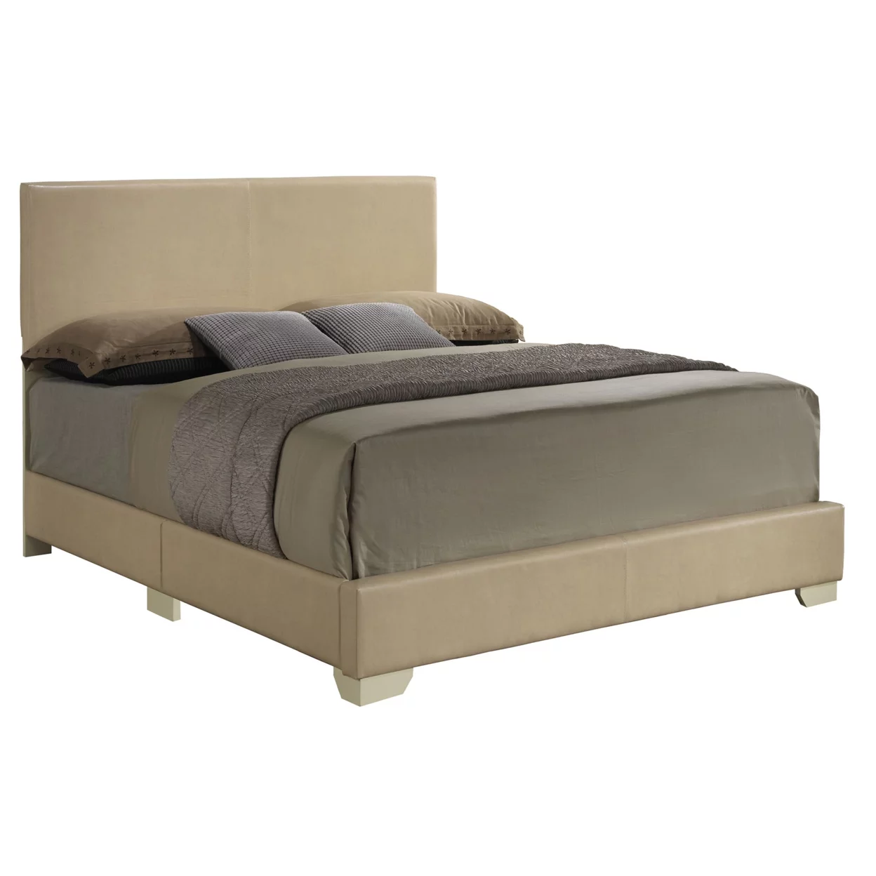 Home Bedroom Furniture Aaron Beige Upholstered Full Panel Bed