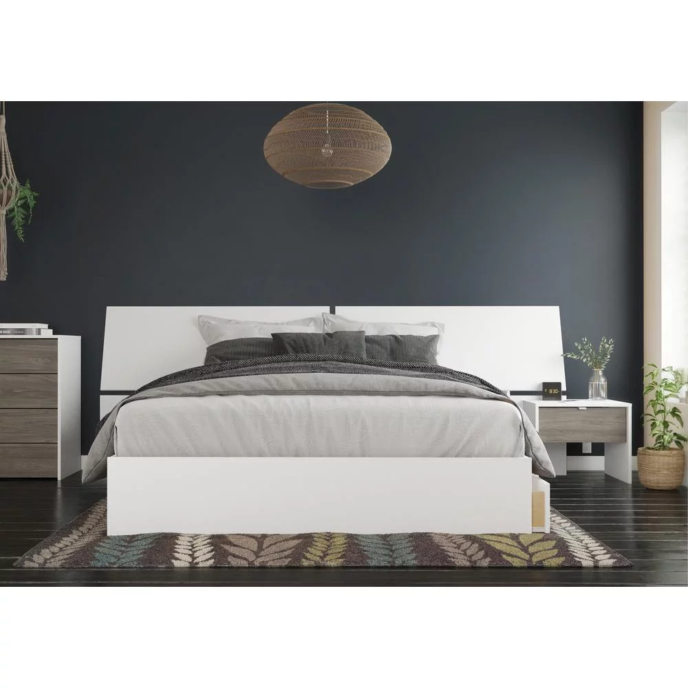 Nexera Artesia 3 Piece Queen Size Bedroom Set, Bark Grey and White