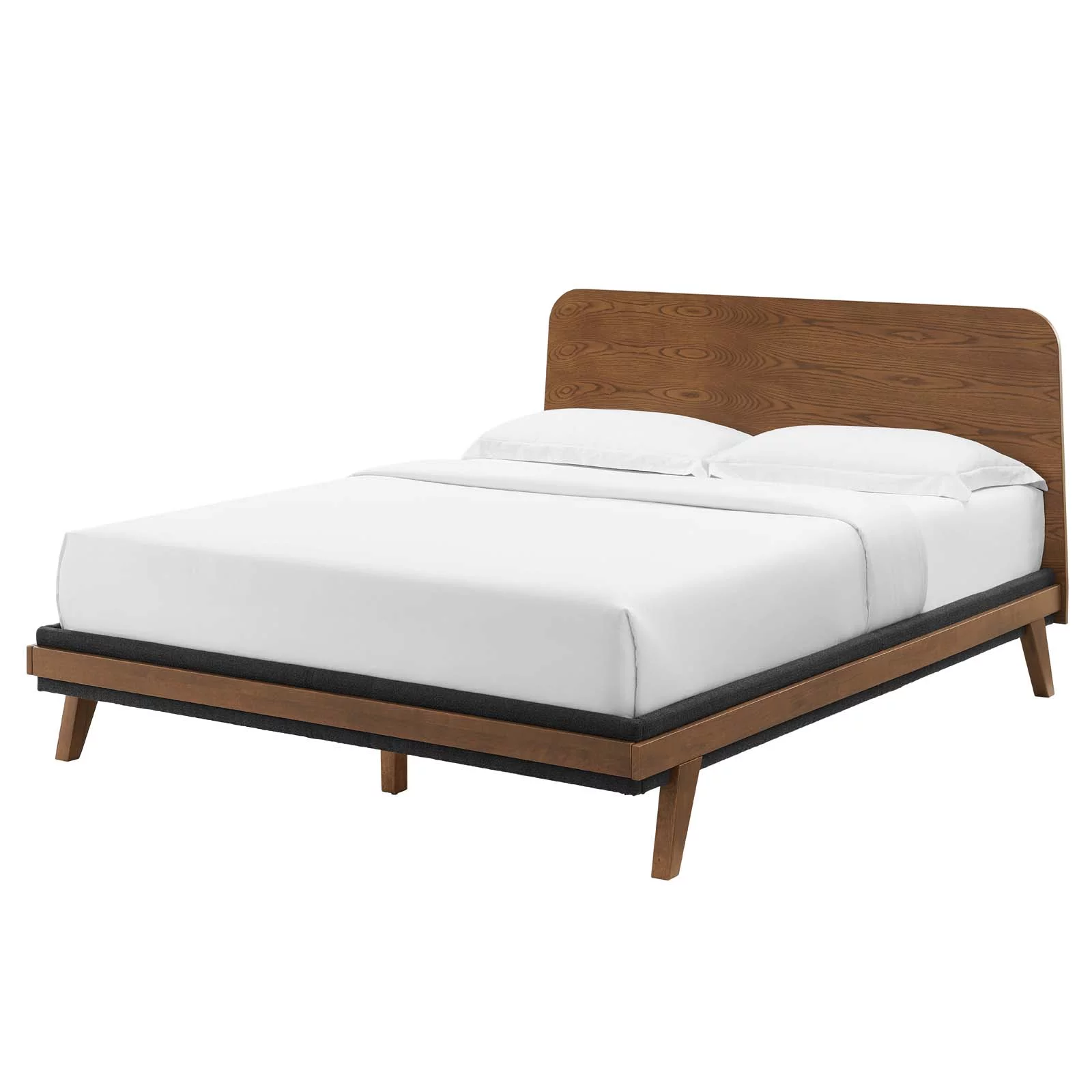 Platform Bed Frame, Queen Size, Walnut, Wood, Modern Contemporary, Mid Century Bedroom Master Guest Suite Room