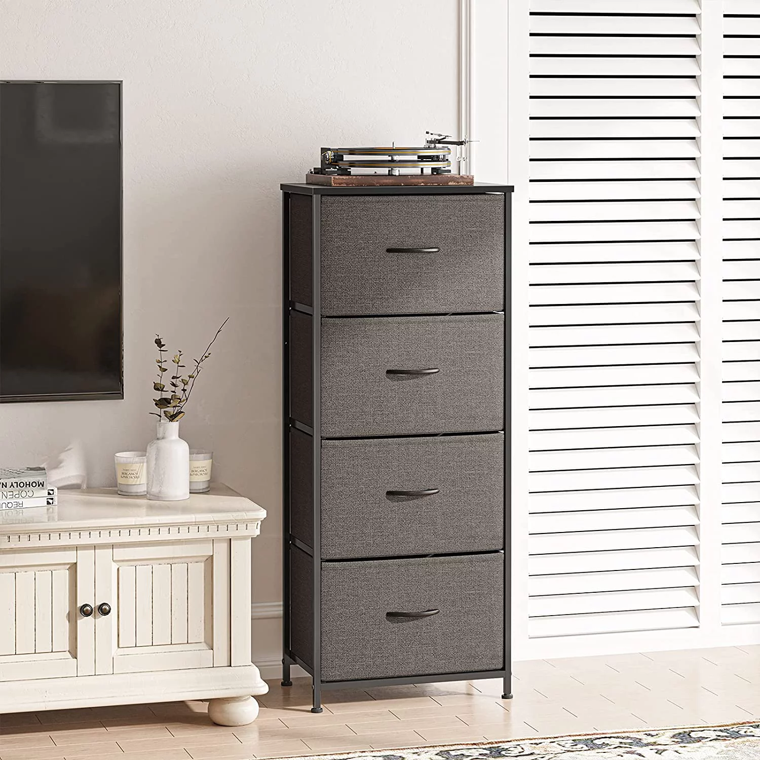 Dresser Storage Tower, 4 Drawers Fabric Organizer Unit for Bedroom Hallway Entryway Closets, 16