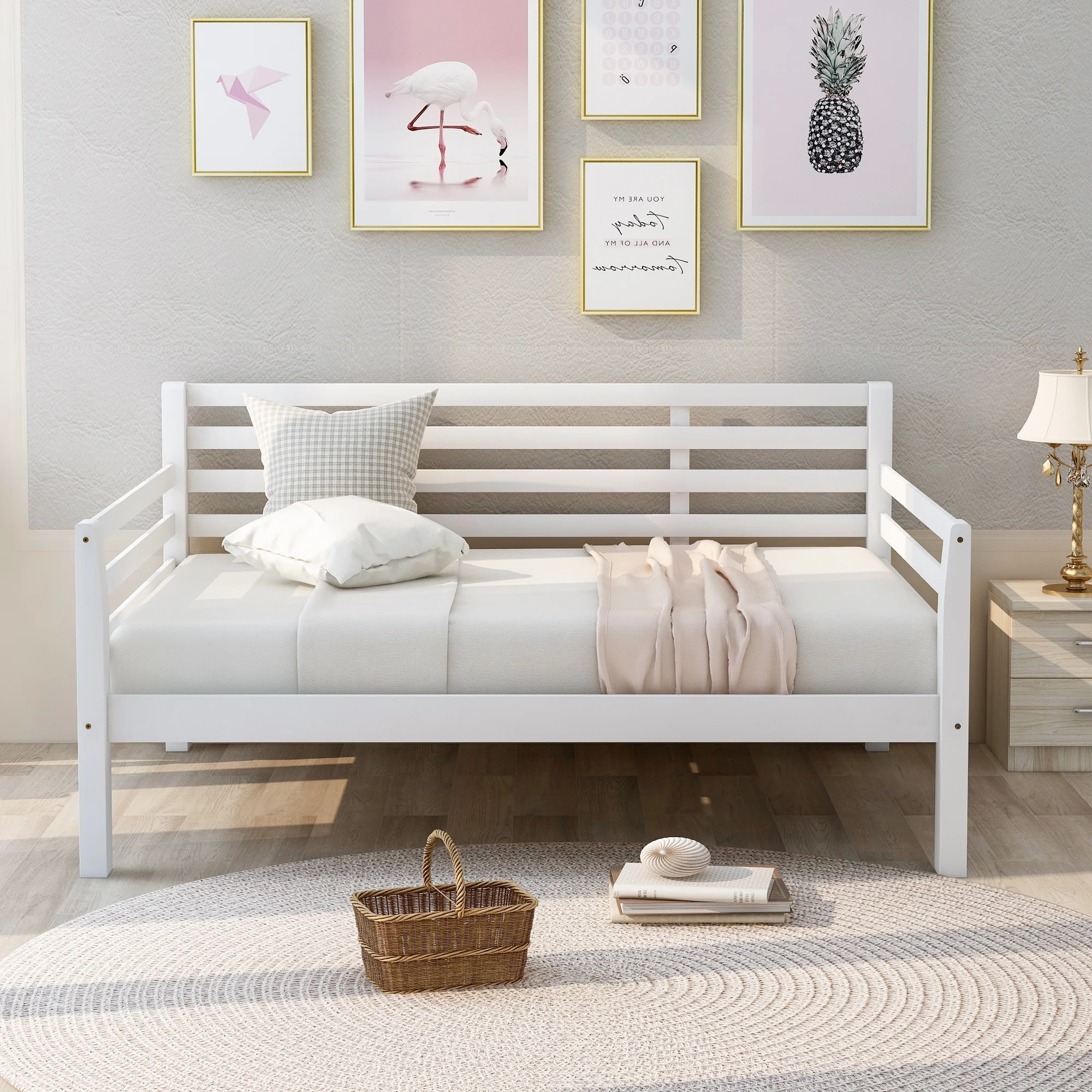 Dawn Whisper Wooden Full Size Daybed with Clean Lines, White