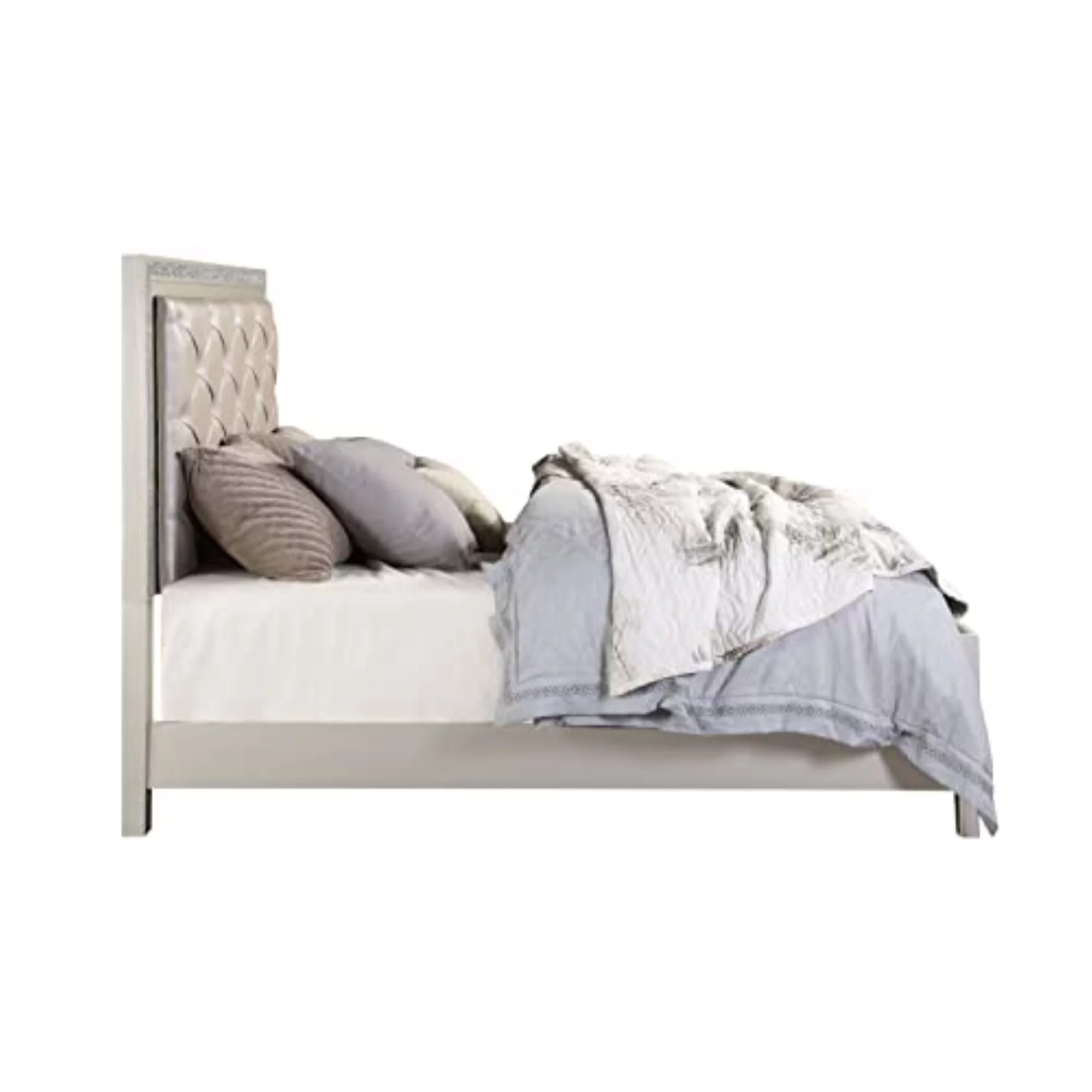 Sliverfluff Eastern King Bed in PU & Champagne Finish
