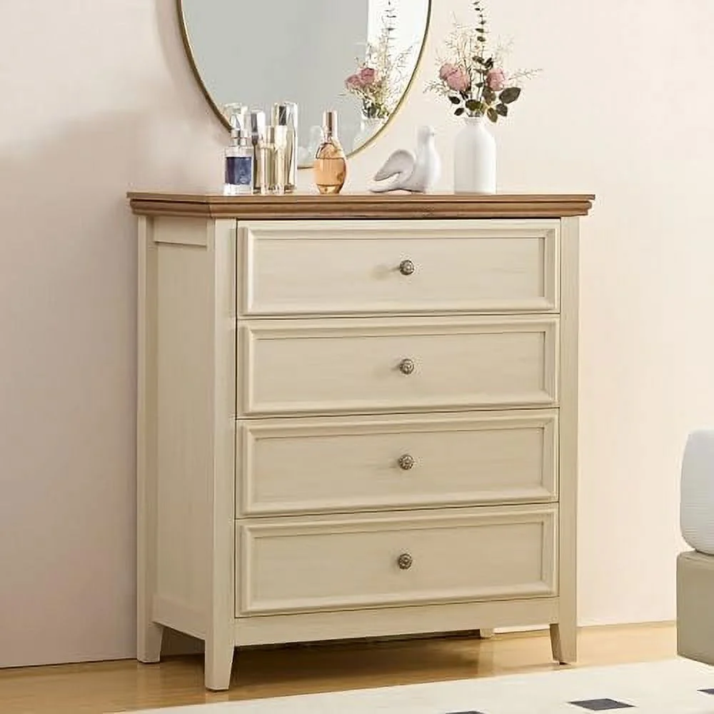 GEROBOOM Bedroom Dresser 6 Chest Drawer Dresser for Bedroom Large Capacity Nightstand Modern Wood Cabinet for Bedroom Living Room Closets Hallway (Beige)