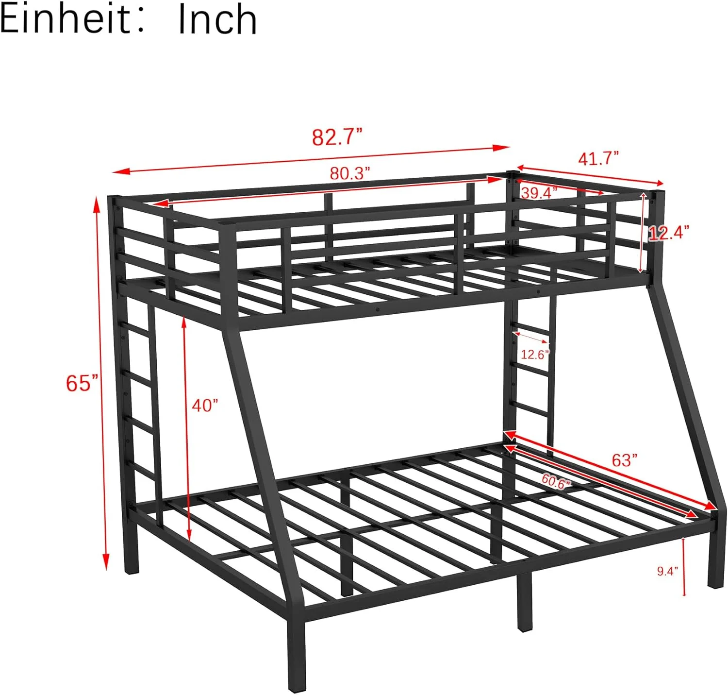 XL Over Quee Buk Beds For Adults Ad Tees, Heavy-Duty Metal Buk Bed Frame With 2 Ladders For Boys Girls,Space-Savig,oise Reduced,Black