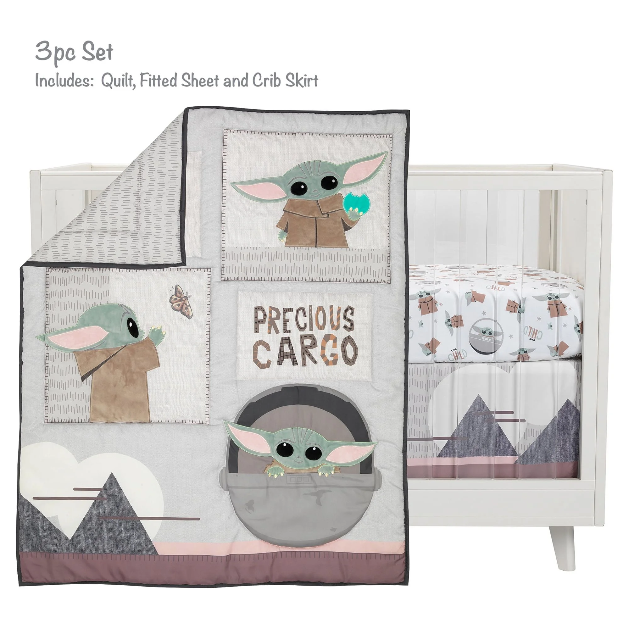 Lambs & Ivy Star Wars The Child Baby Yoda Nursery 3-Piece Gray Baby Crib Bedding Set
