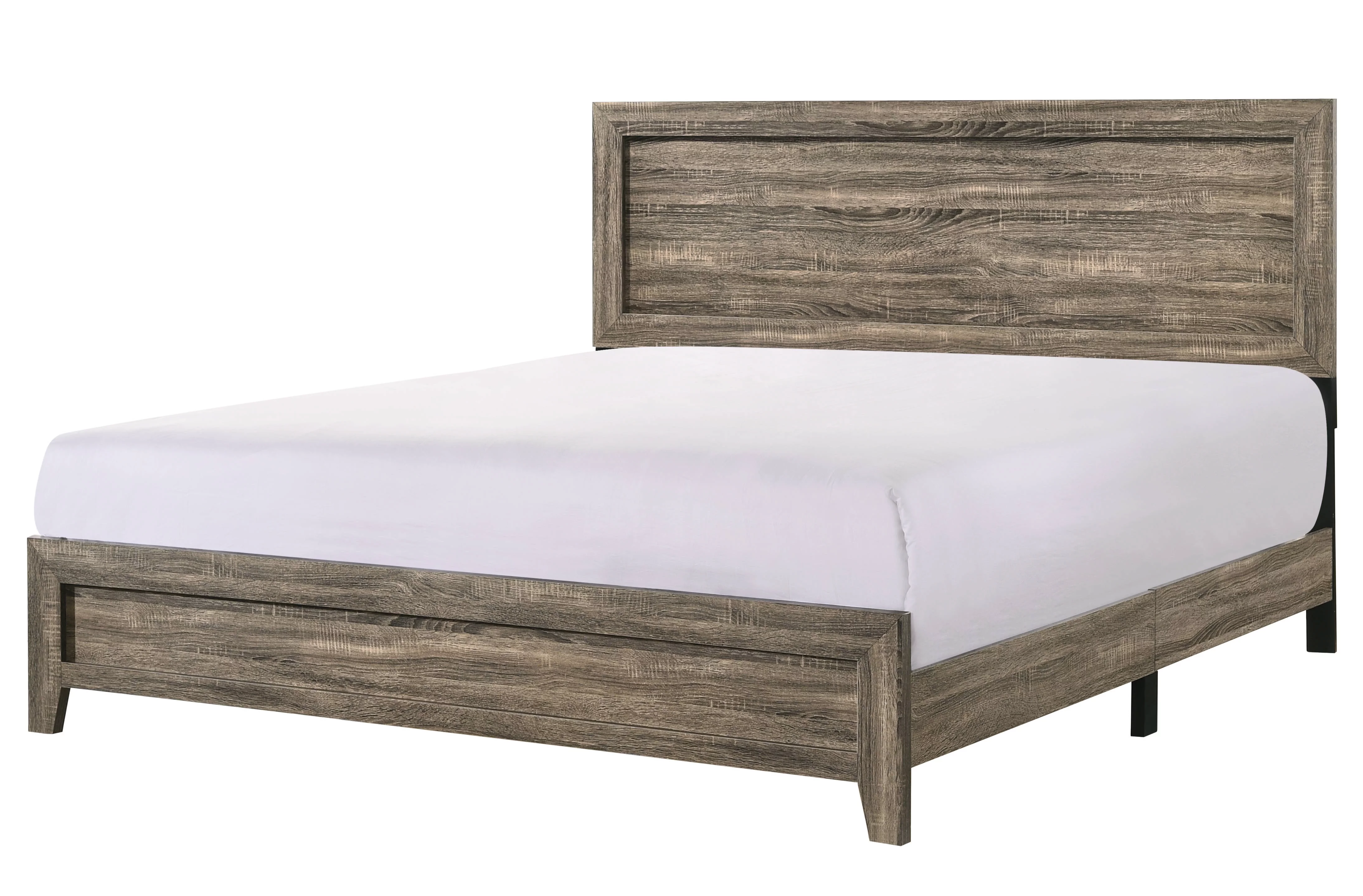 Contemporary 6Pc King Size Panel Bed Dresser Mirror Nightstand Chest Set Wooden Home Bedroom Furniture Gray Finish