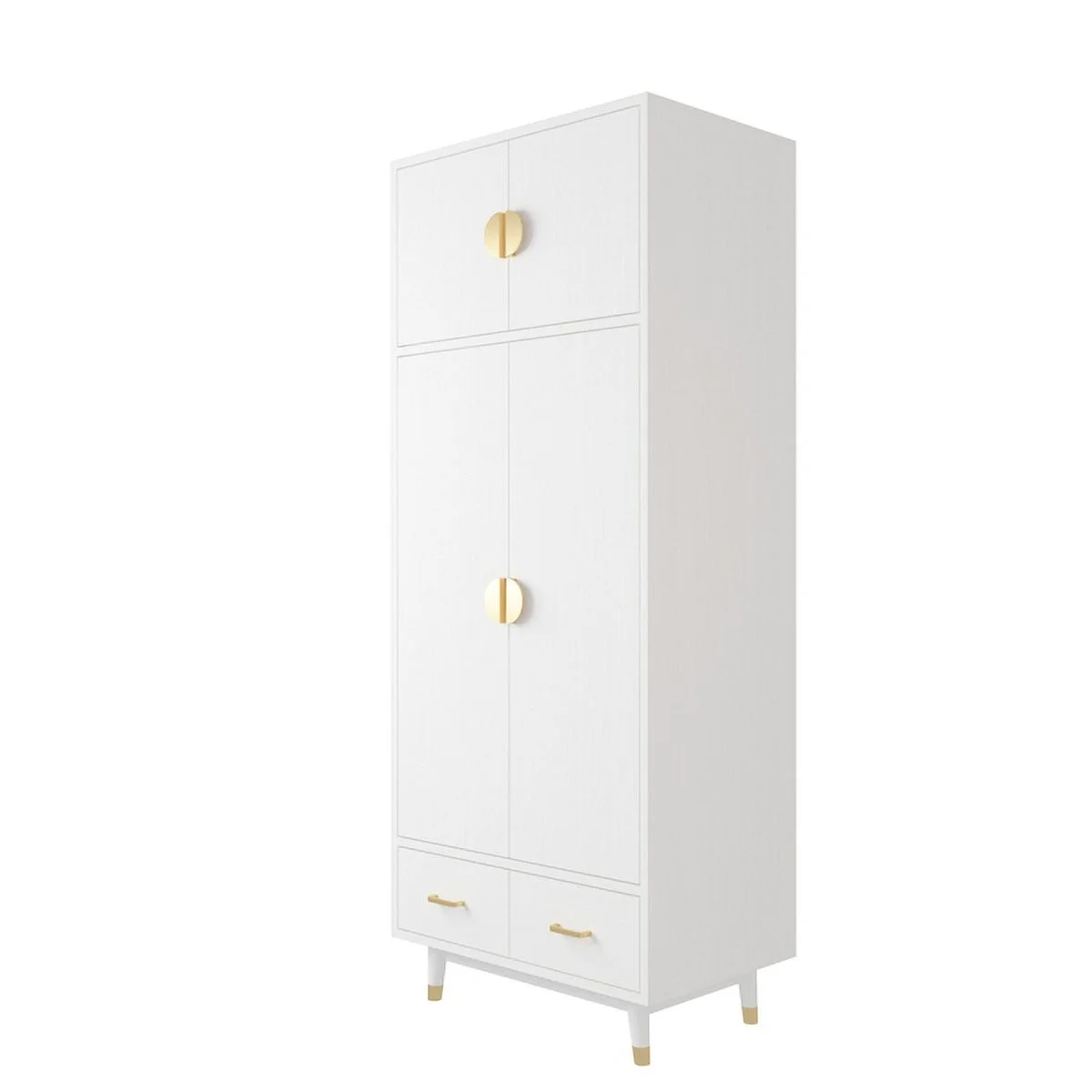SYTHERS Wardrobe Armoire Closet with 4 Doors, Wardrobe Cabinet with 2 Drawers & Hanging Rod, Bedroom Armoire Clothes Organizer, White(31.5