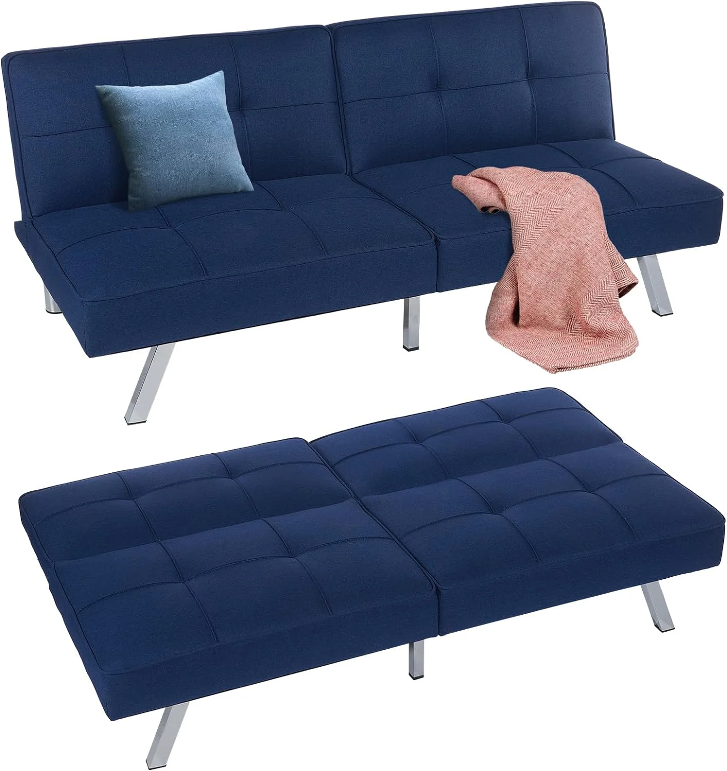 Dkelincs Futon Couch Bed Convertible Sofa Bed Twin Size with 3 Adjustable Position Sleeper Couch for Living Room, Blue