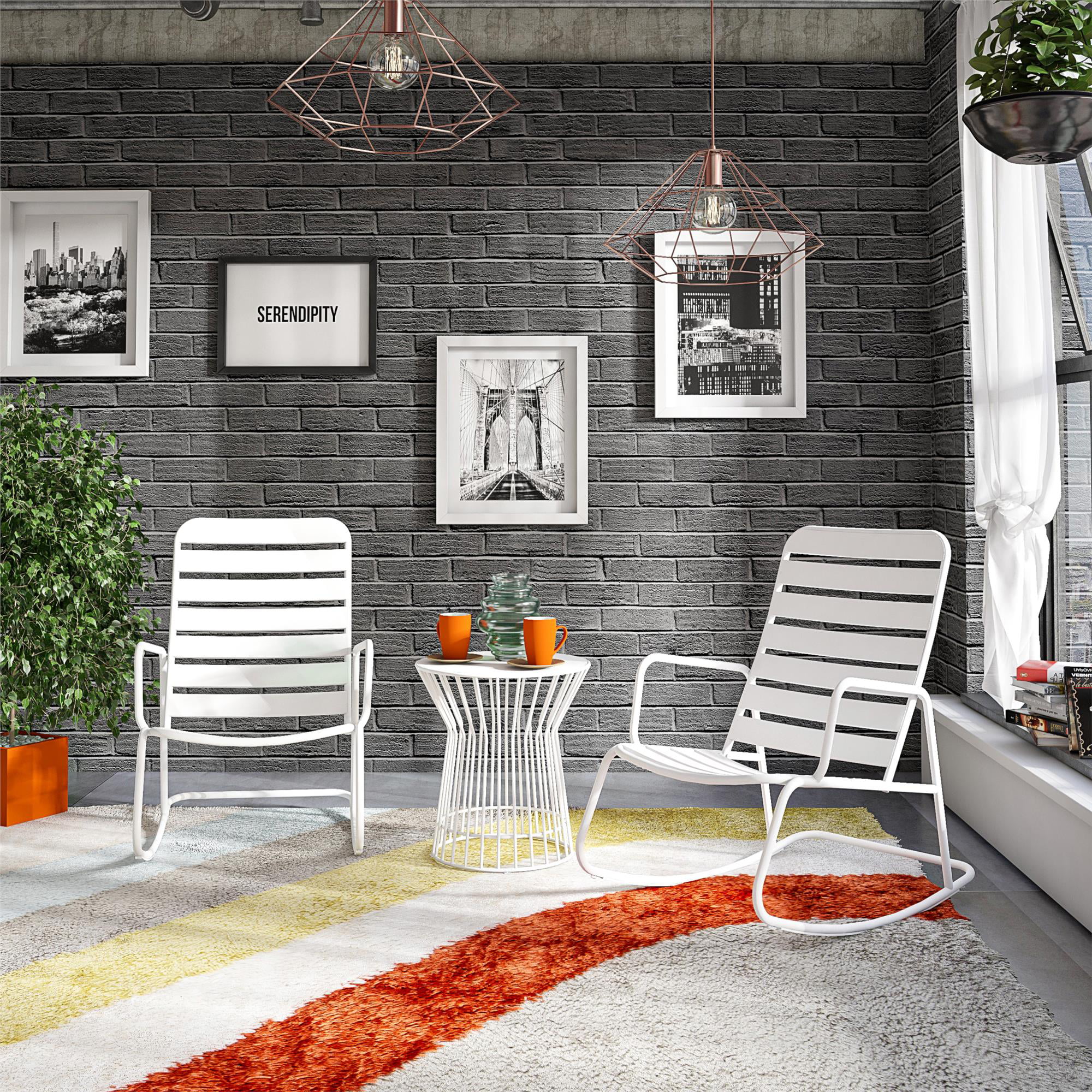 Novogratz Poolside Gossip Collection, Roberta Outdoor/Indoor Rocker Set, 3 Piece, White