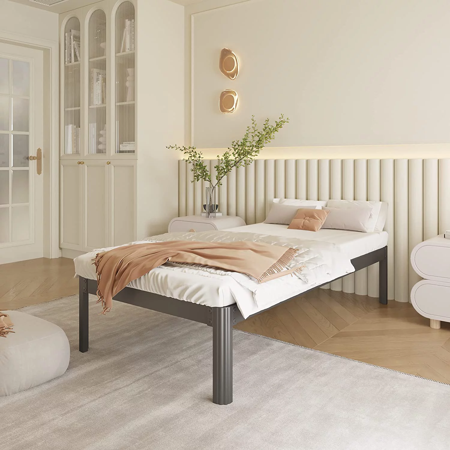 18 Inch Twin XL Bed Frame  Tall Metal Platform Twin XL Size Bed Frames with Round-Corner Leg  Heavy Duty Steel Slat Mattress Foundation  Easy Assembly  Noise-Free  No Box Spring Needed