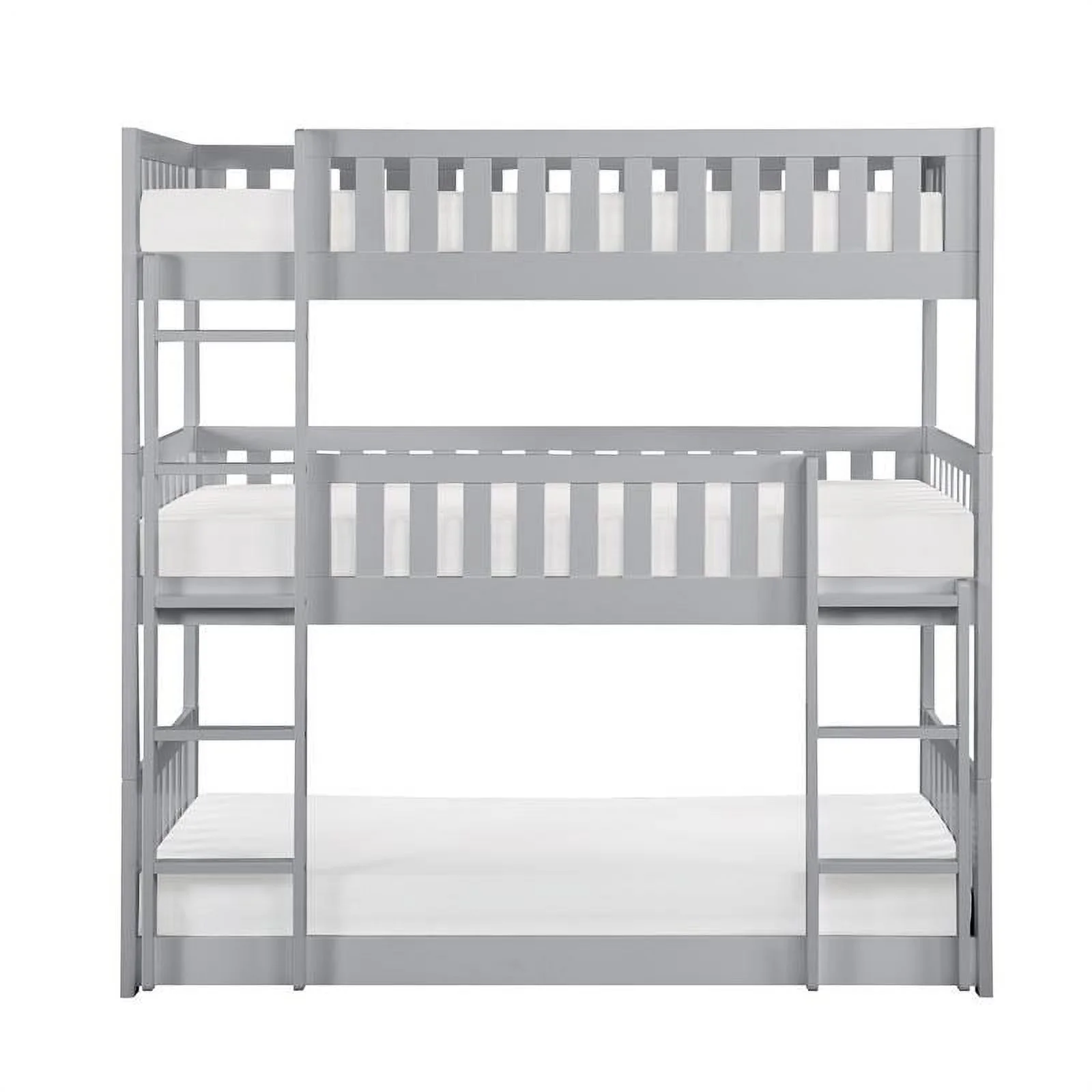 Pemberly Row Transitional Wood Triple Twin Bunk Bed in Gray