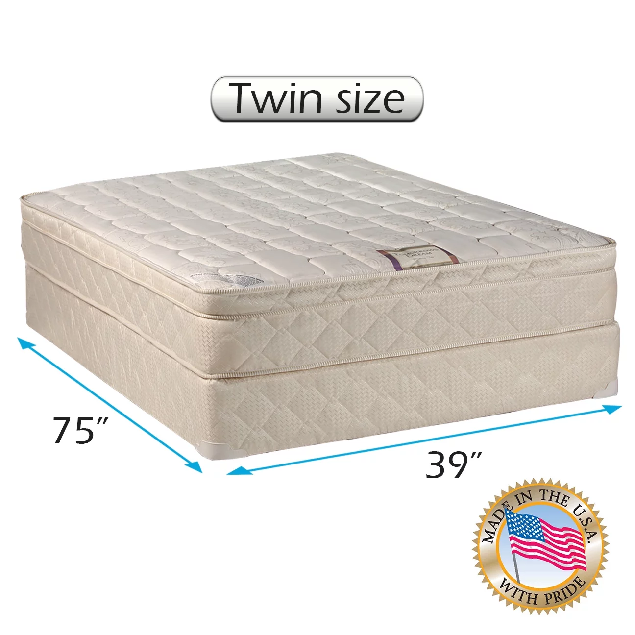 DS USA Tomorrow's Dream Twin Size Innerspring PillowTop (Eurotop) Mattress Set with Mattress Cover Protector - Sleep System with Enhanced Cushion Support, Orthopedic and Longlasting Comfort