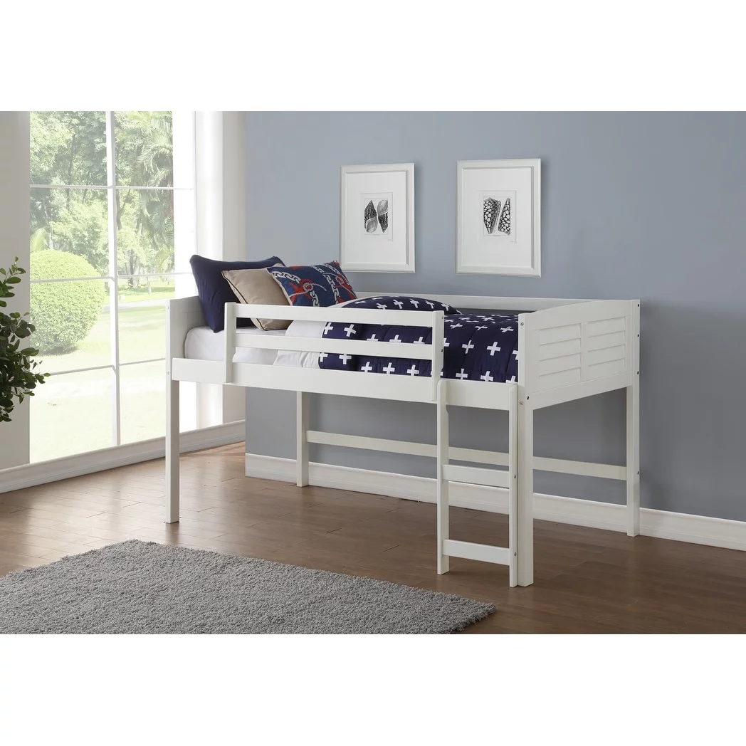 Donco Kids PD-795AW-C Twin Louver Low Tent Loft in White with Camo Tent