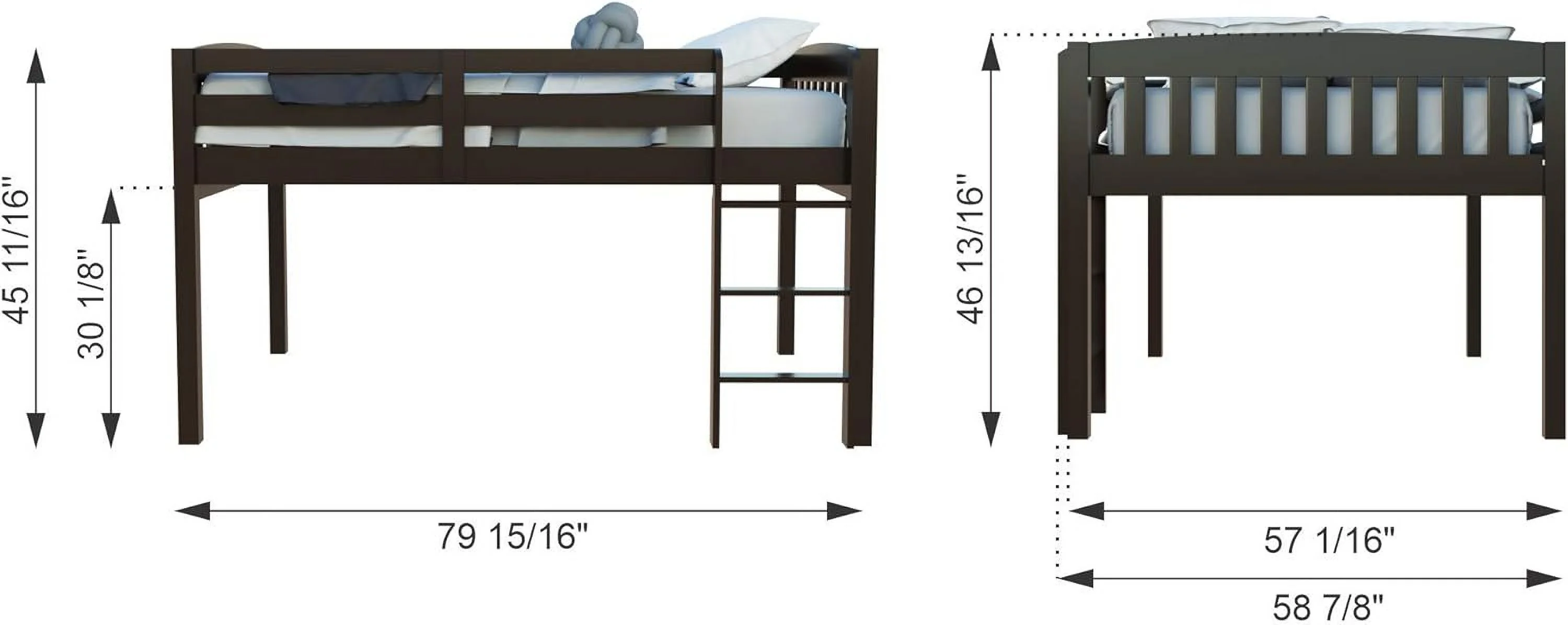 Low Loft Bed For Kids, Full Size Junior Loft Bed With Ladder,Wood Loft Bed Full For Children Girls Boys,No Box Spring Needed,Espresso
