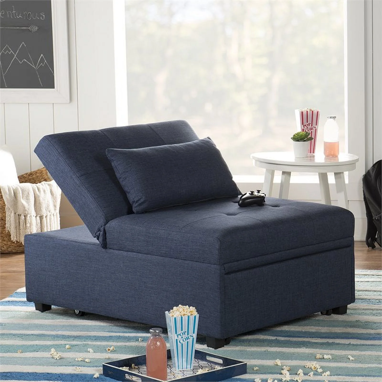 Pemberly Row Contemporary Microfiber Fabric Convertible Sofa Bed in Blue