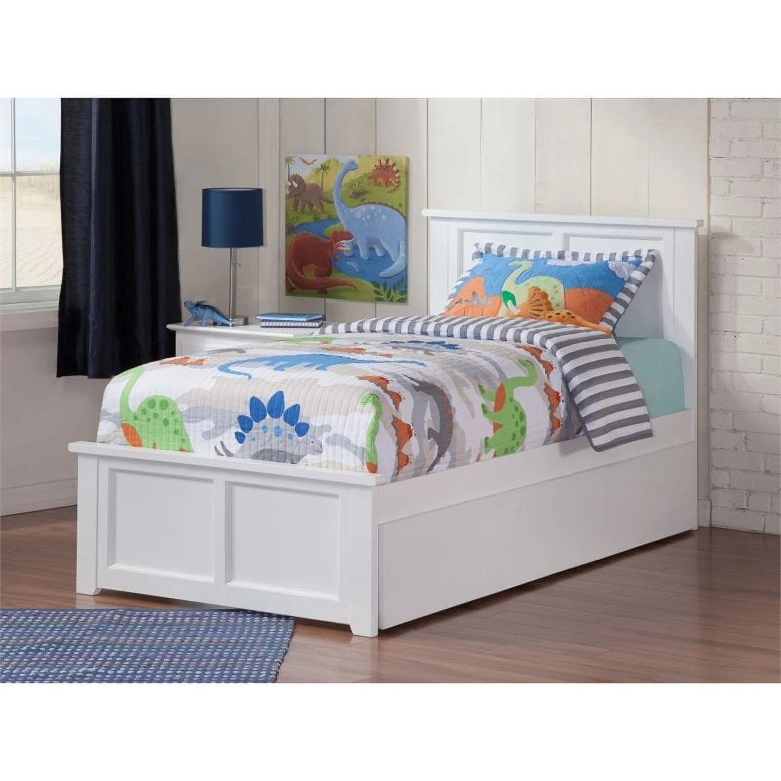 Pemberly Row Traditional Solid Wood Twin XL Platform Bed with Trundle in White