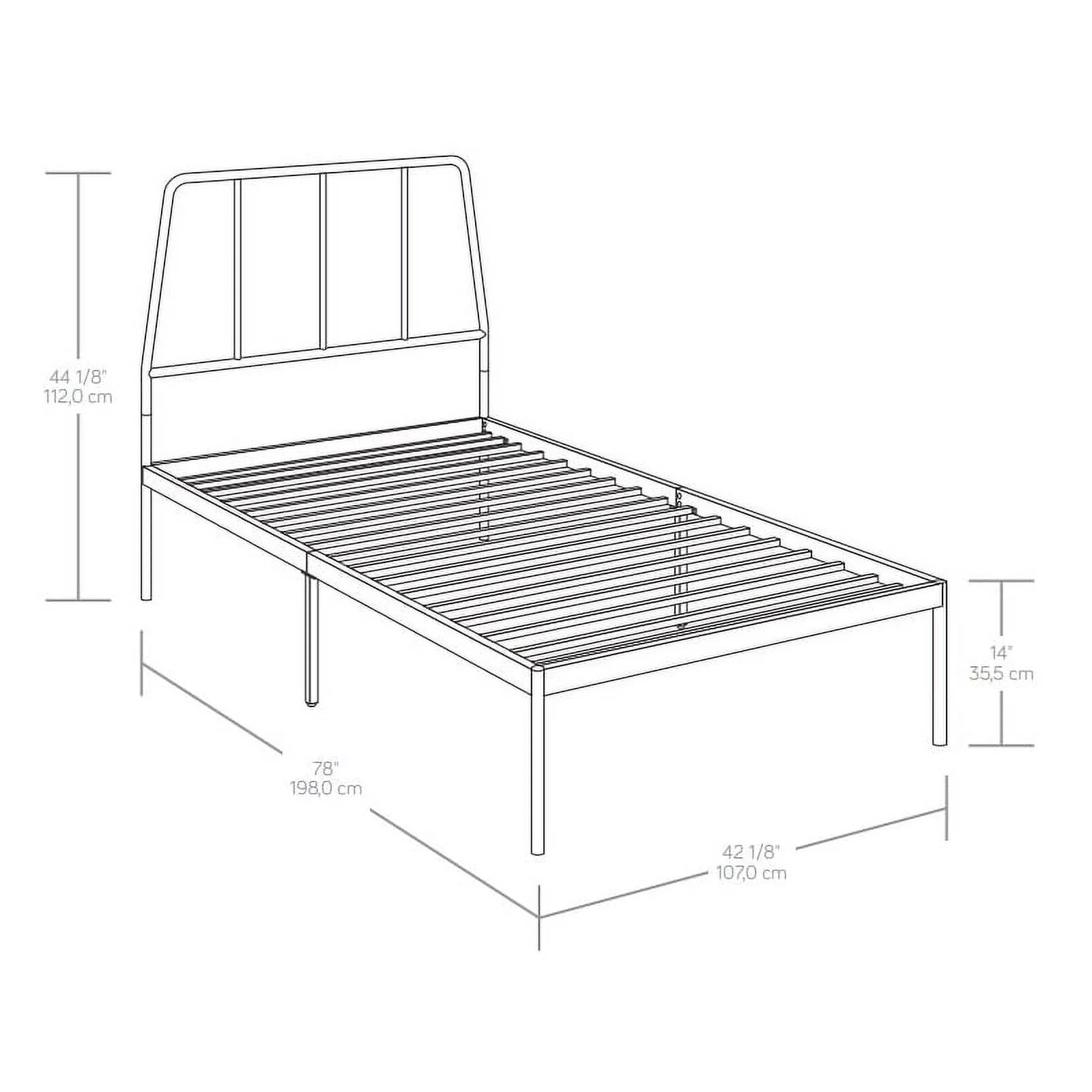 Sauder Harvey Park Metal Twin Platform Bed with Headboard in White Finish