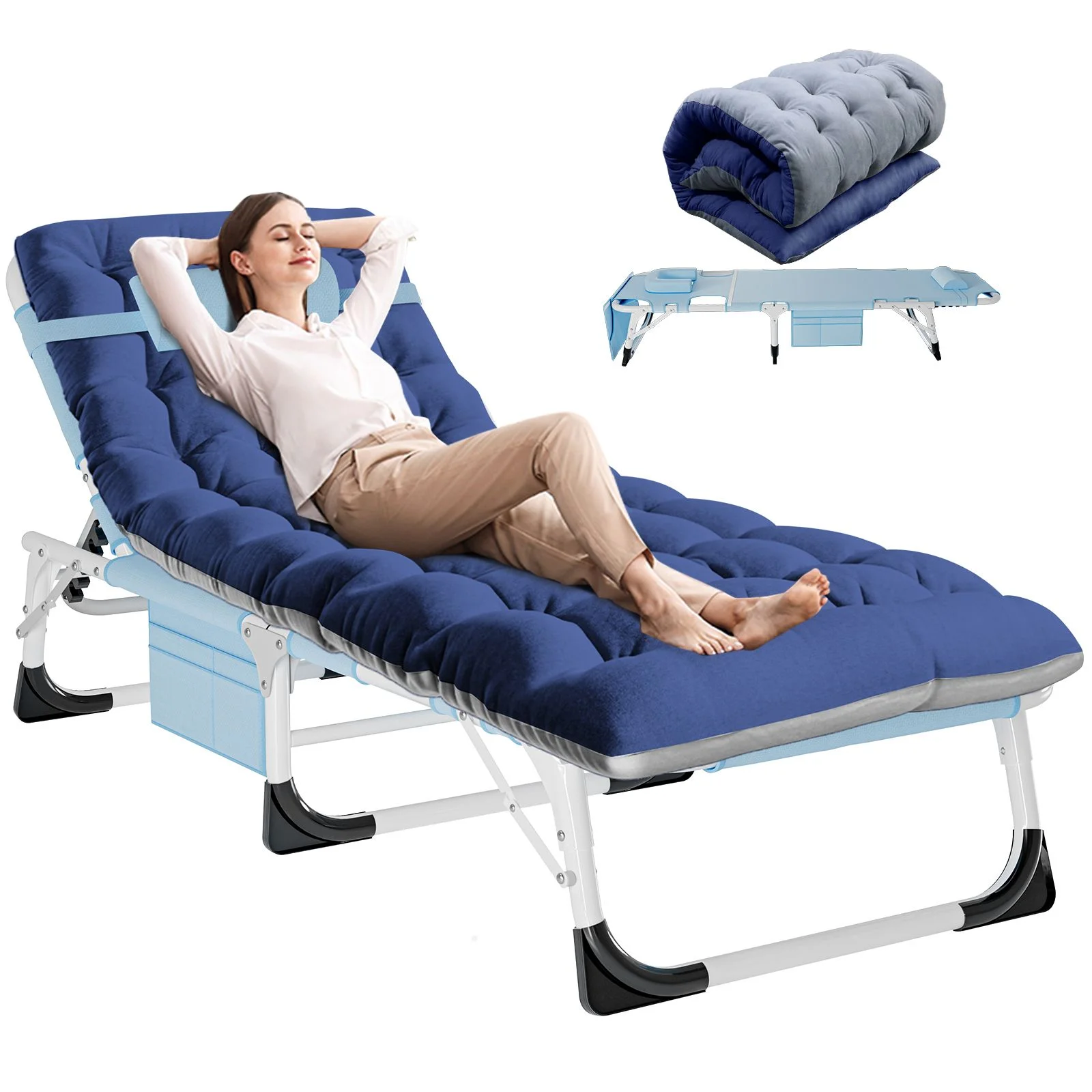 MOPHOTO 5-Position Face Down Folding Chaise Lounge Chairs Outdoor, Sleeping Cots for Adults, Portable Folding Bed Cot Lounge Chair for Beach Lawn Camping Pool Sun Tanning