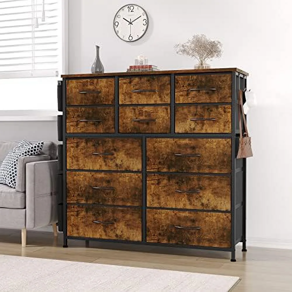 NLIBOOMLife 12 Drawer Dresser for Bedroom Large Fabric Tower Chest of Drawers with Wooden Top and Sturdy Steel Frame Tall Drawer with Adjustable Feet Pink