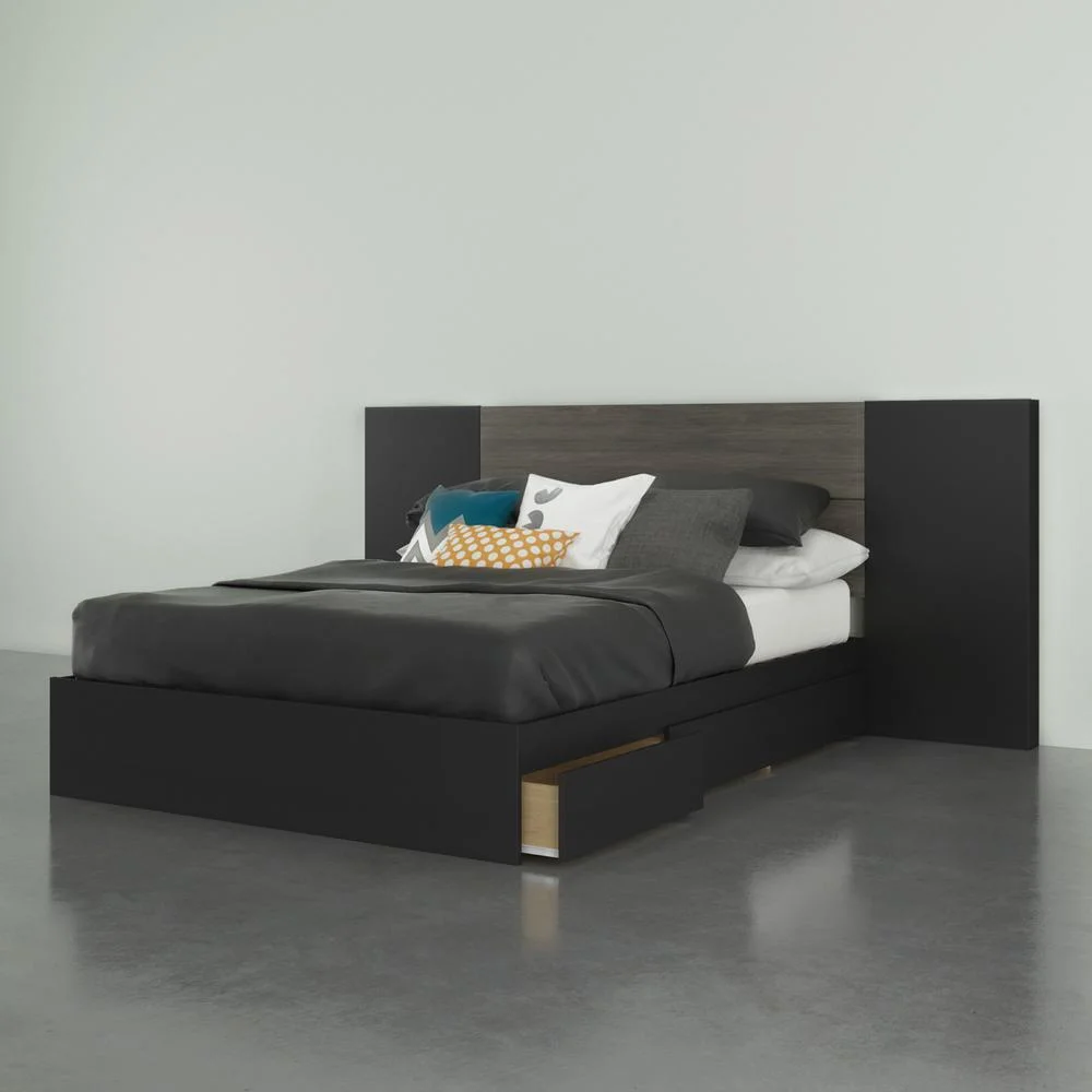 Atlas 3 Piece Full Size Bedroom Set, Bark Grey and Black