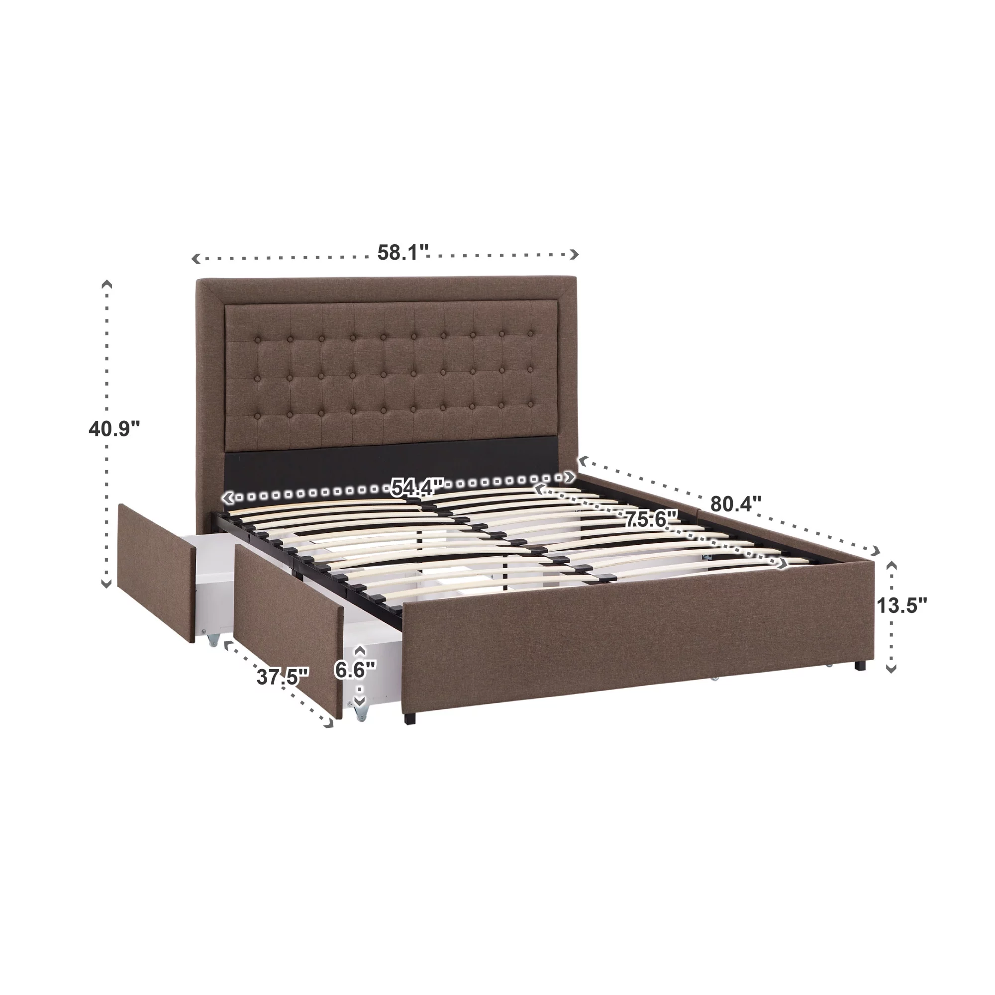 Weston Home Gaylen Tufted Linen Headboard Storage Platform Full Bed, Brown