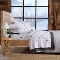 Great Bay Home Turkish Cotton Printed Flannel Sheet Set  (King, Winter Trees - Red)