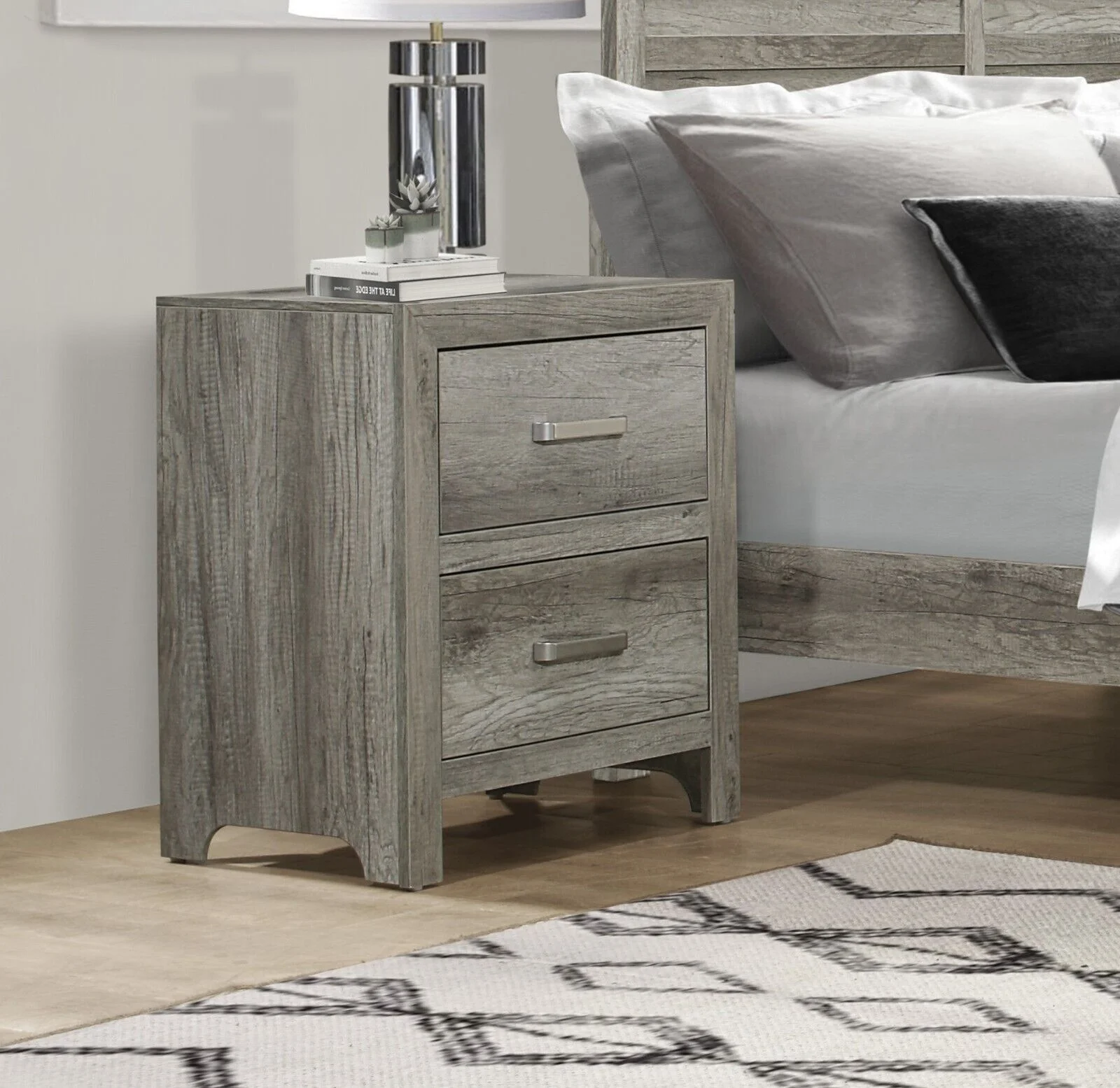 Gray Finish 5pc Modern Bedroom Set Full Bed Dresser Mirror 2x Nightstands set Rustic Style Panel Bed