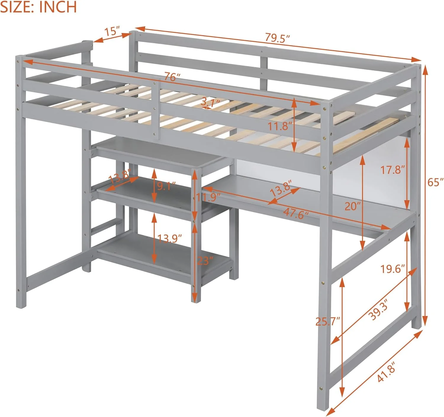 Twin Size Loft Bed with Desk, Wooden Twin Loft Bed with Shelves and Writing Board, Bedroom Furniture
