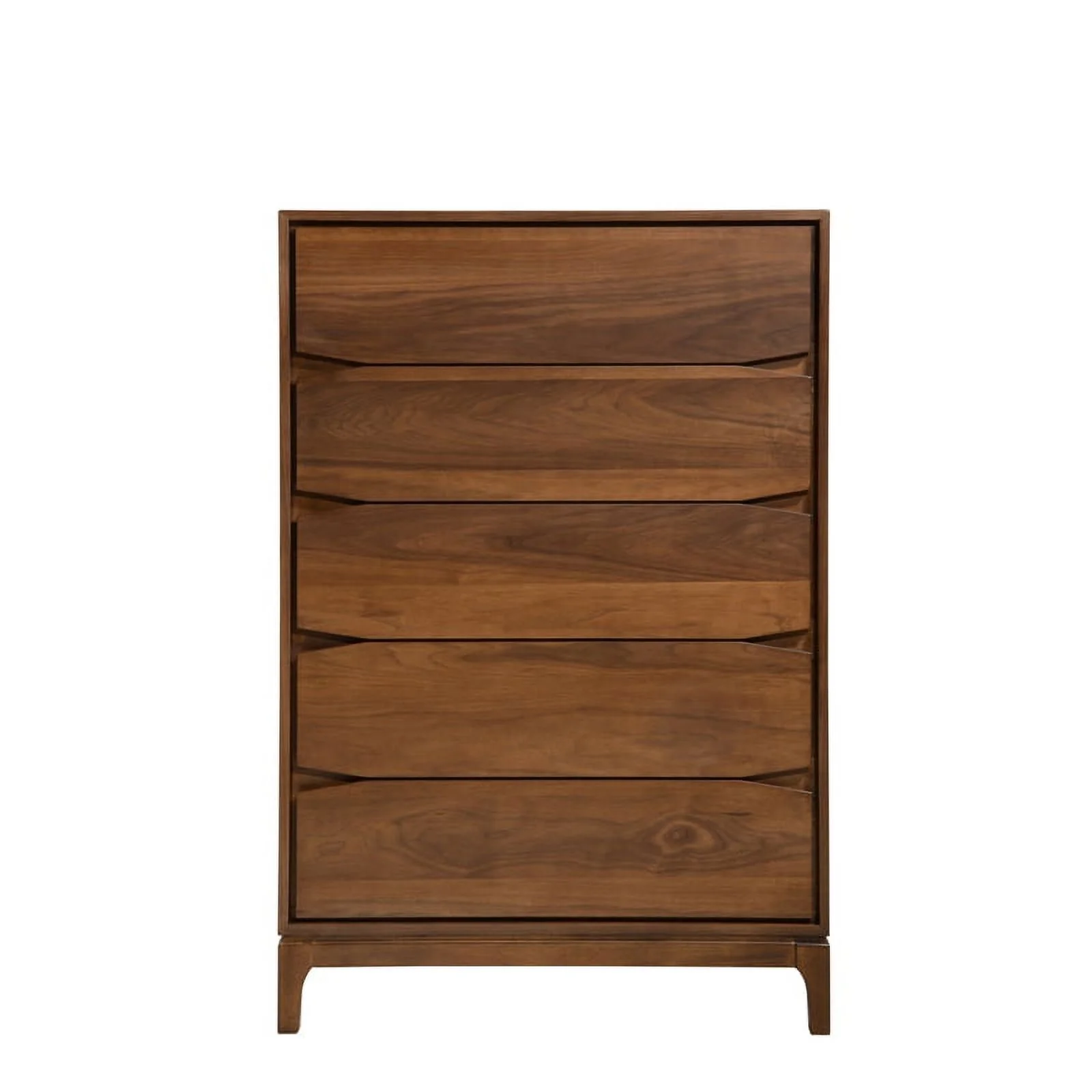 Allora Mid-Century 5 Horizontal Drawers Solid Wood Chest in Walnut