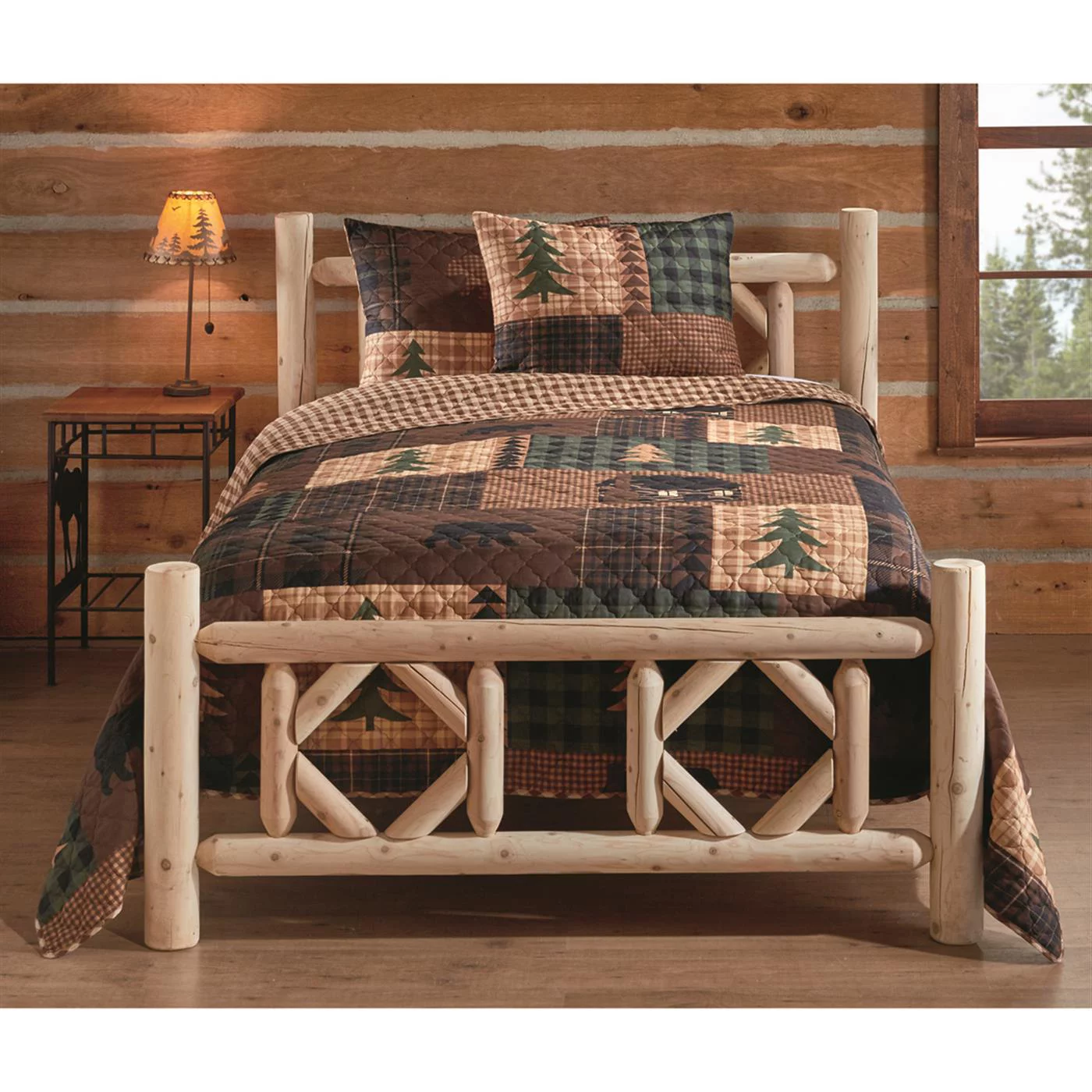 CASTLECREEK Diamond Cedar Log Bed Frame, Rustic Natural Wood King Bed Frame with Headboard