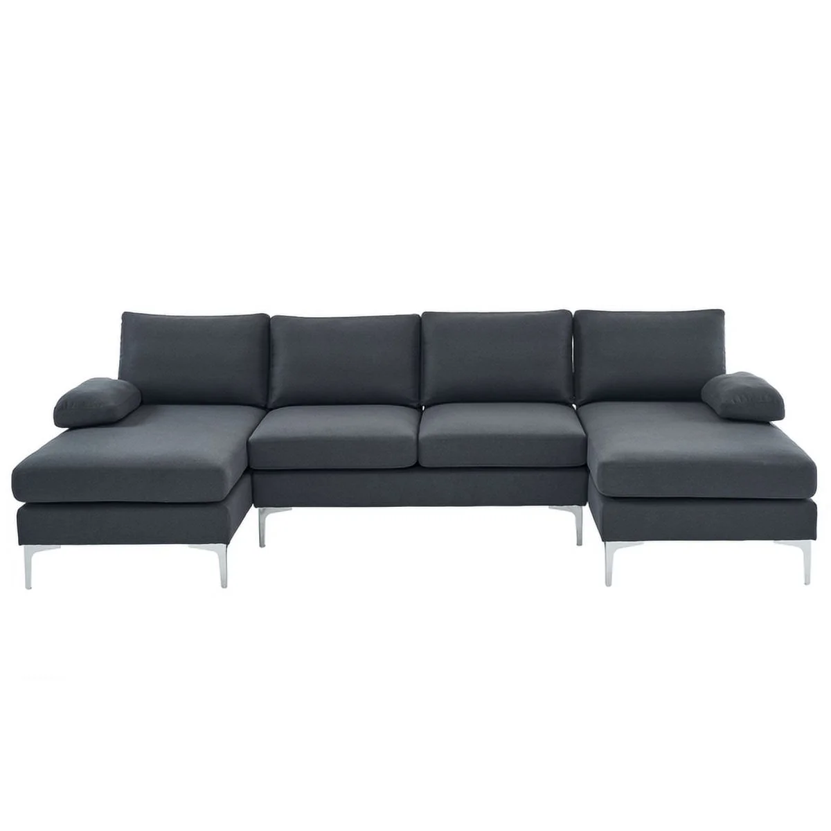 SYTHERS Convertible Sectional Sofa U-Shaped Couch 4-Seat Modern Linen Fabric Sectional Sleeper Sofa with Memory Foam & Double Chaise & Comfortable Backrest, Oversized Seats, Dark Gray
