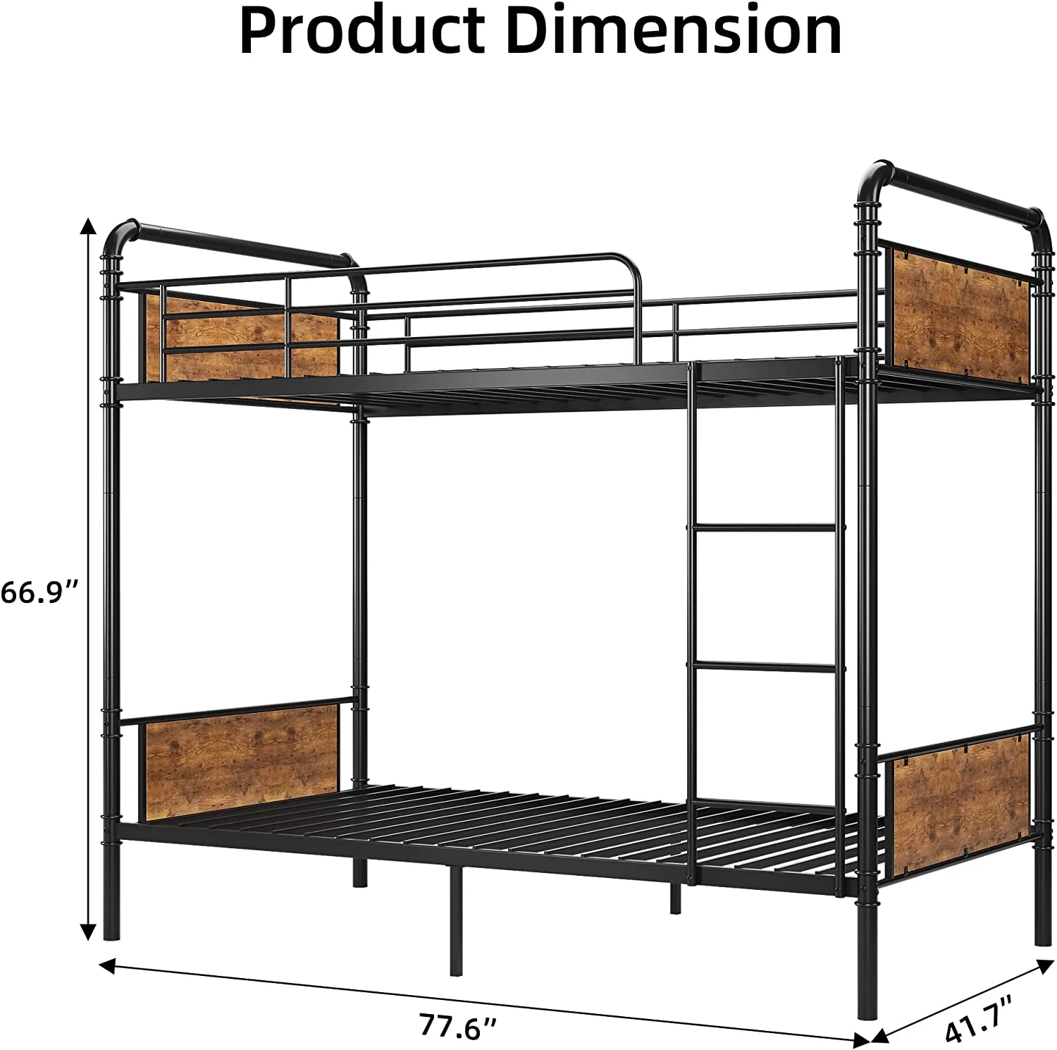 Bunk Bed Twin Over Twin  Twin Bunk Beds  Heavy Duty Twin Size Metal Bunk Bed with Guardrail & Ladders  Space-Saving  Noise Free  No Box Spring Needed  Black