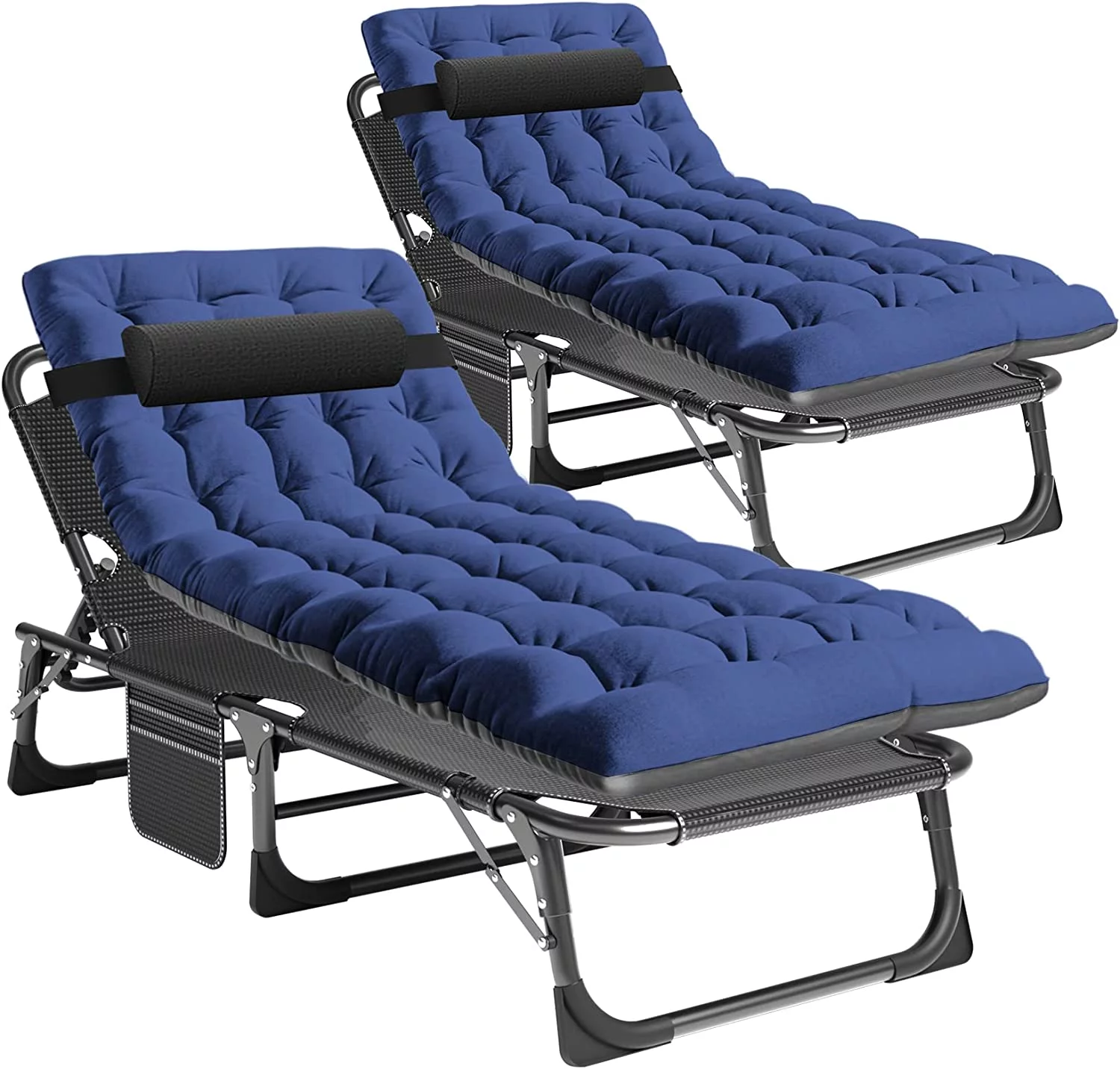 Slsy 2-Pack Folding Camping Cot with 2 Sided Mattress & Pillow, Adjustable 5-Position Folding Lounge Chair, Portable Sleeping Cots Bed