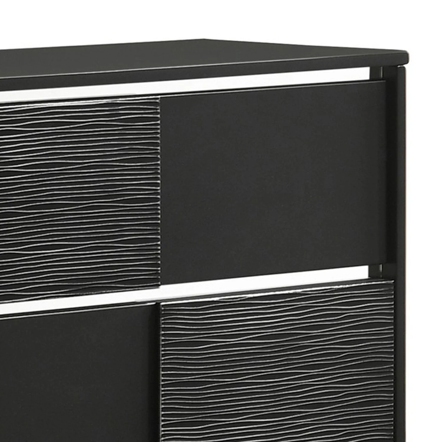 BenJara BM280474 63 in. Reza 6 Drawers Metal Trim Felt Lined Modern Wood Dresser, Black & Chrome