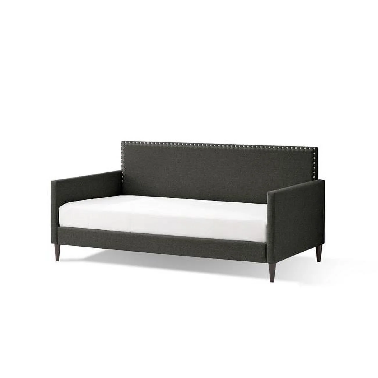 Benjara BM283219 Ava Daybed- Softly Upholstered Polylinen, Nailhead Trim, Dark Gray