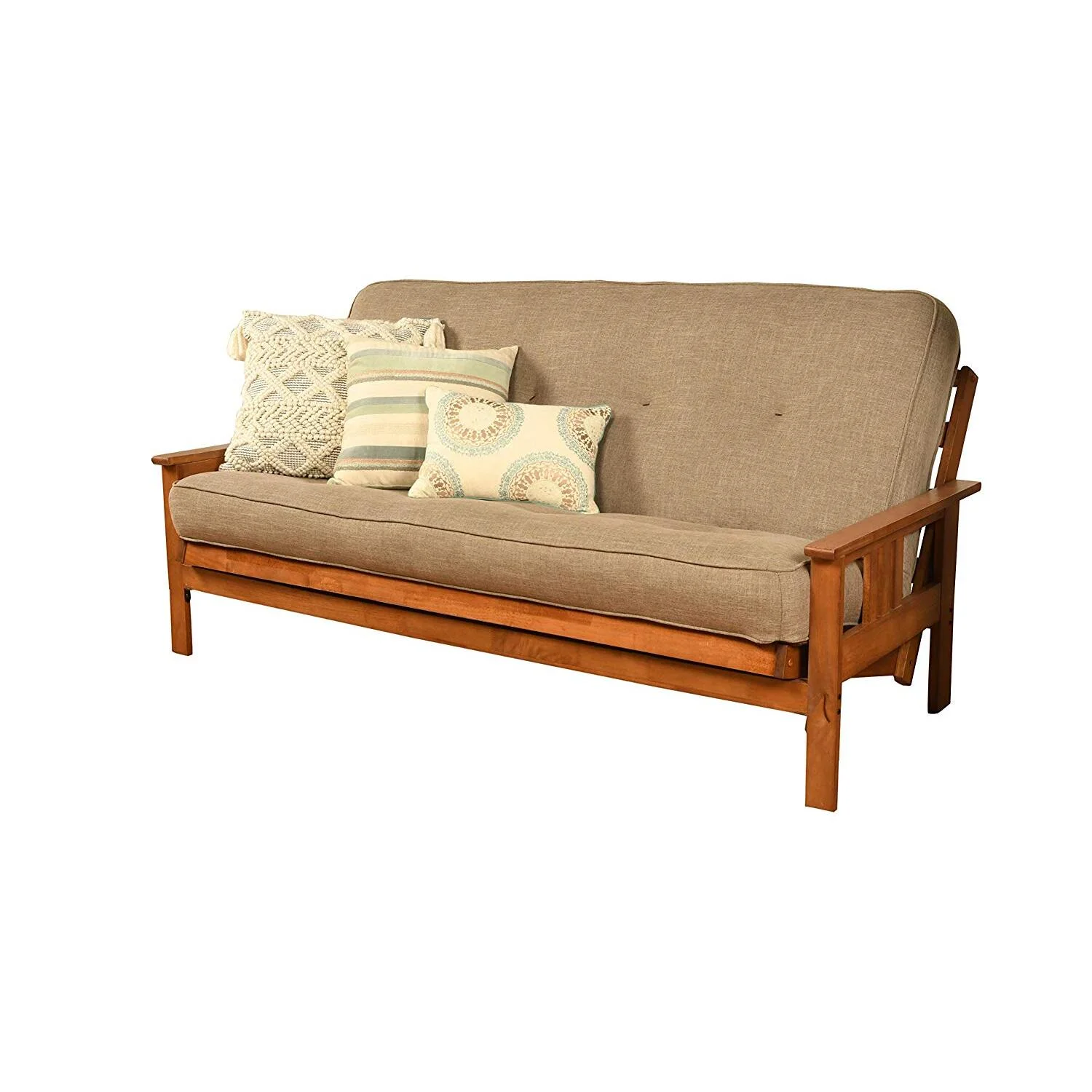 Homestock Retro Relaxation Futon Frame/Barbados Finish/Linen Stone Mattress (no drawers)
