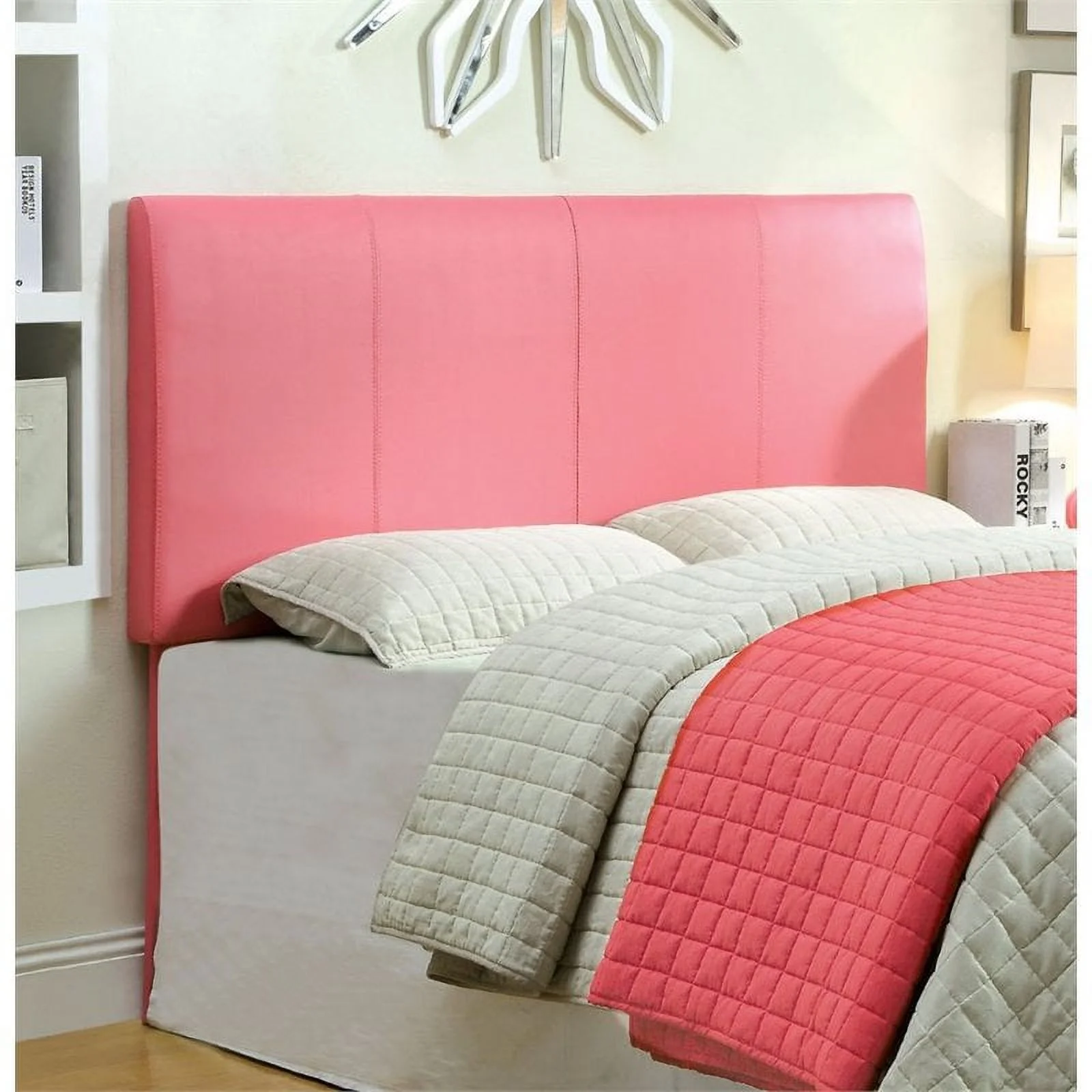 Furniture of America Mevea Faux Leather Full/Queen Panel Headboard in Pink