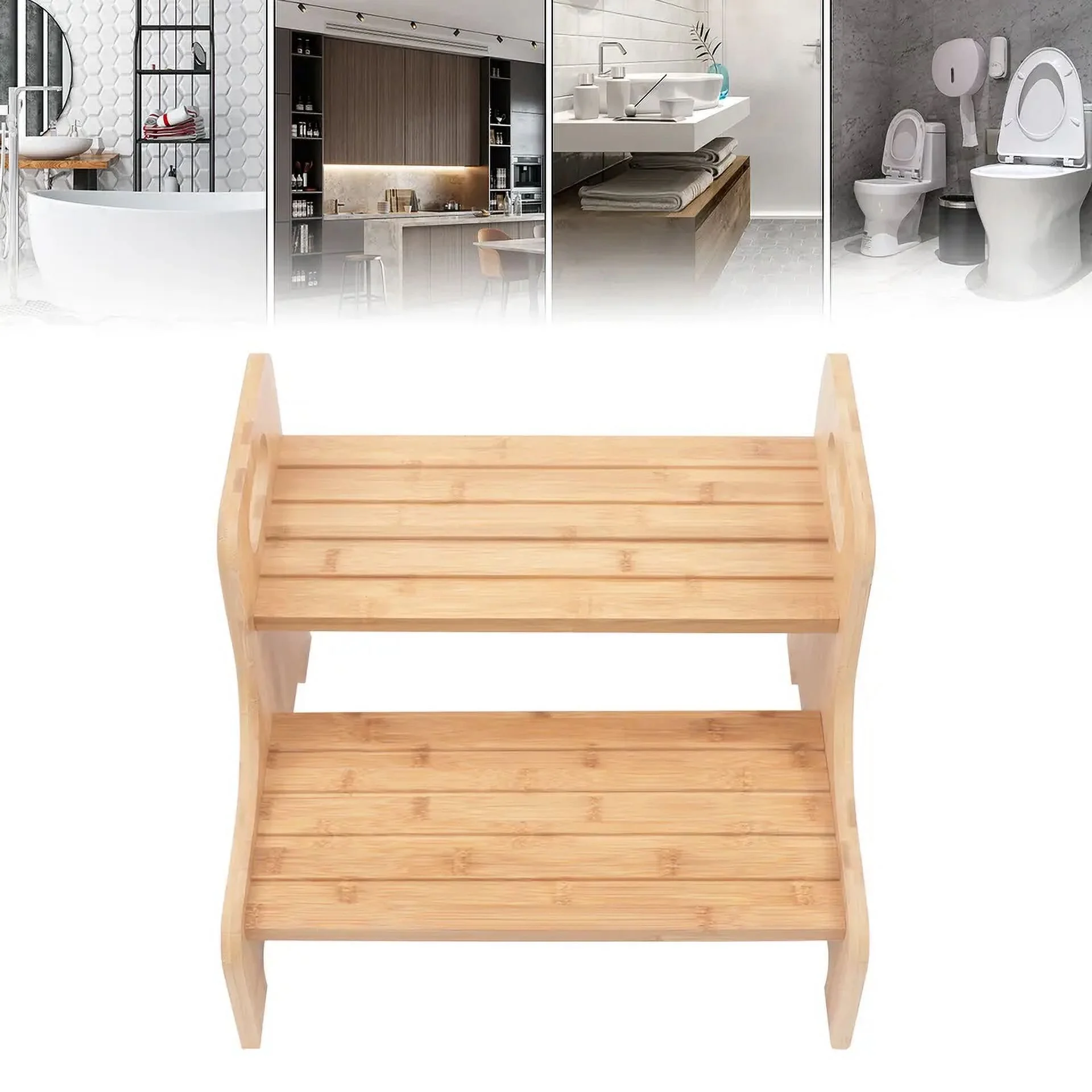 Portable High Bed Steps Wooden Two Step Stool For Elderly/ Child Ladder Benches