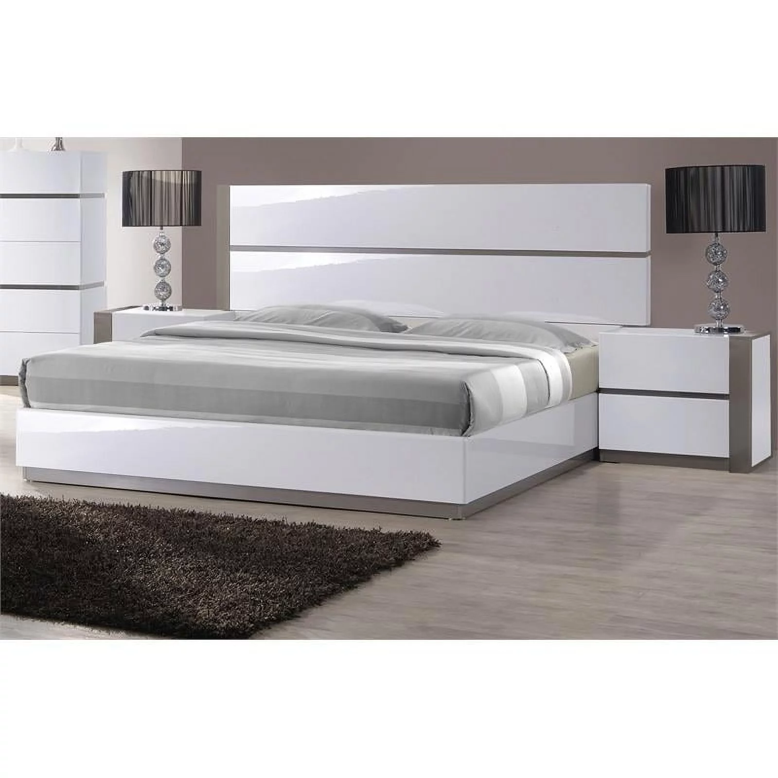 Milan Valencia Modern Gloss White & Grey 5-Piece Queen-Size Bedroom Set