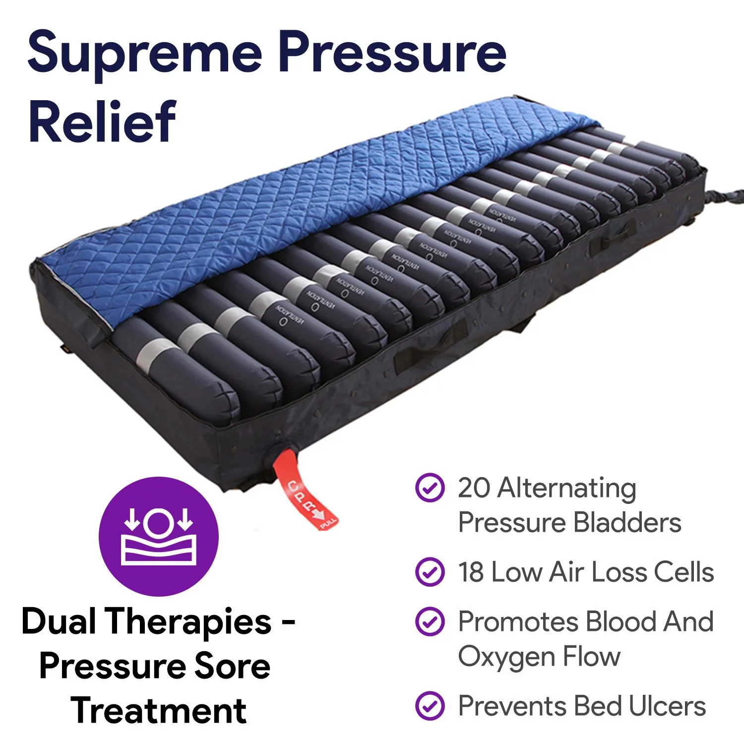 Proheal Low Air Loss Alternating Pressure Air Mattress with Silent Pump & Raised Rails - Stages I-III - 36” x 80” x 8”