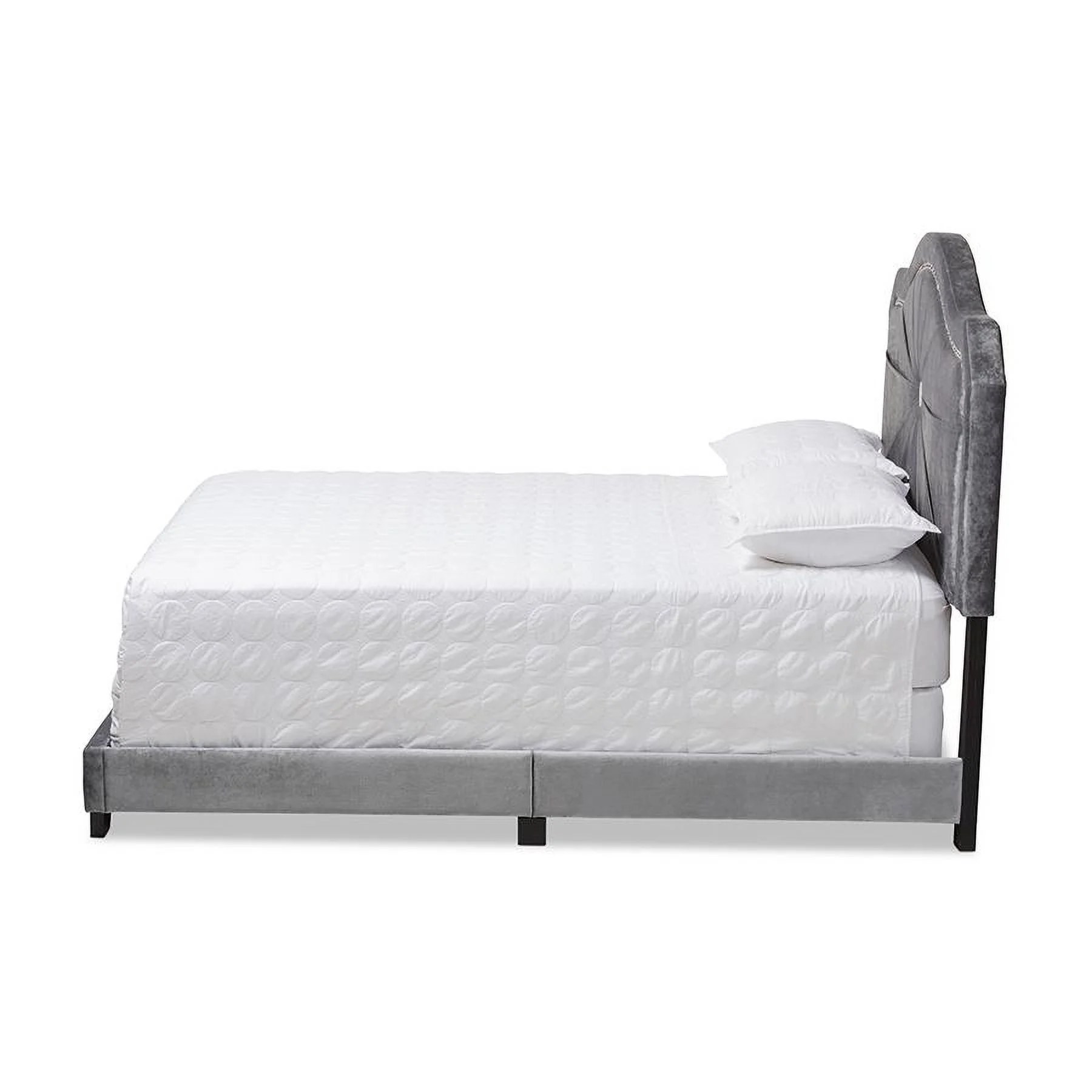Baxton Studio Embla Grey Velvet Fabric Upholstered King Size Bed