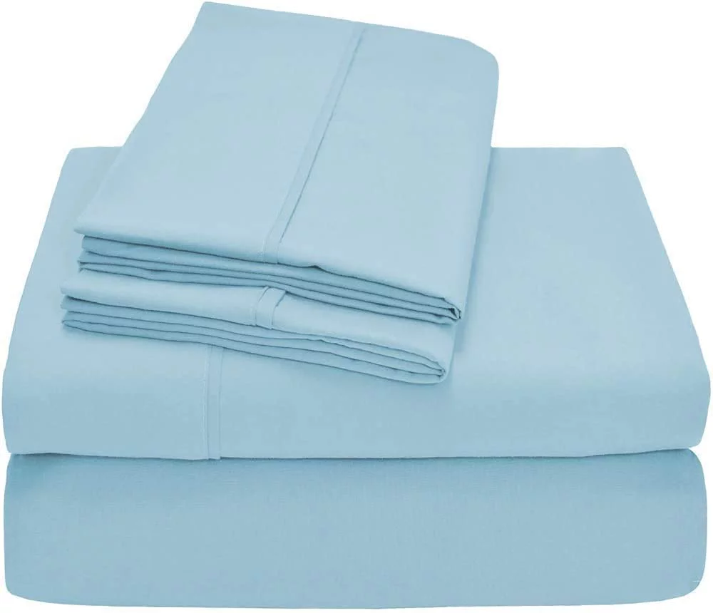 400 TC 4-Piece Sheet Set Soft, Wrinkle Resistant 12 Inch Deep Pocket 100% Egyptian Cotton Color Light Blue Solid Size Twin XL