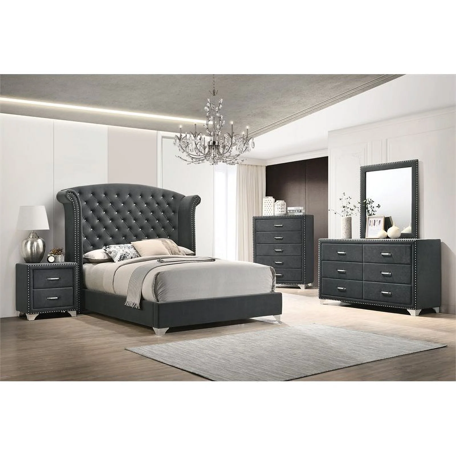 Melody 5-piece California King Tufted Upholstered Bedroom Set Grey