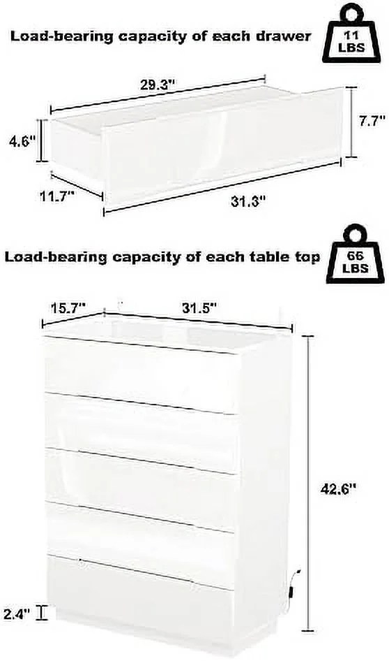 RUNFAYBIU Tall 5 Drawer Dresser with LED Light Modern Dresser Chest of Drawers with High Gloss Surface for Bedroom Black (31.5\u201DW x 15.7\u201DD x 42.6\u201DH)