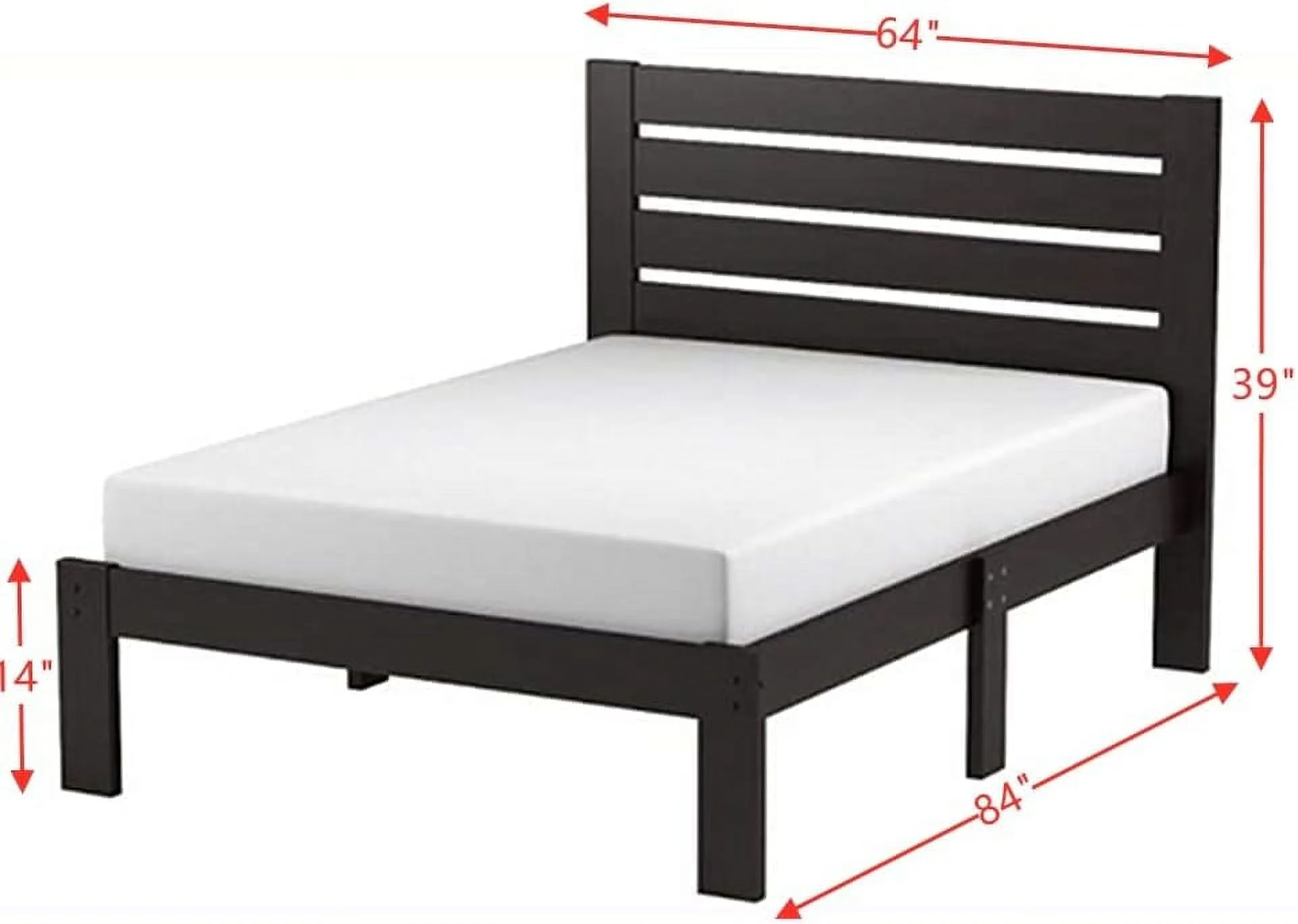 Queen Bed Frame, Queen Bed With Headboard And Footboard, Solid Wood Platform Bed Frame (Queen Size, Espresso)