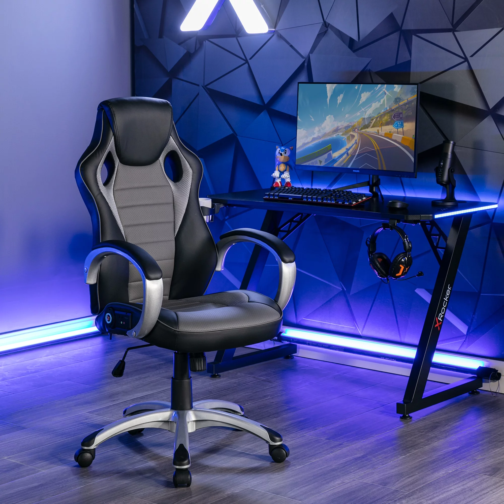 X Rocker Rogue 2.0 Bluetooth PC Chair, Gray, 25.6 x 23.62 x 43.5